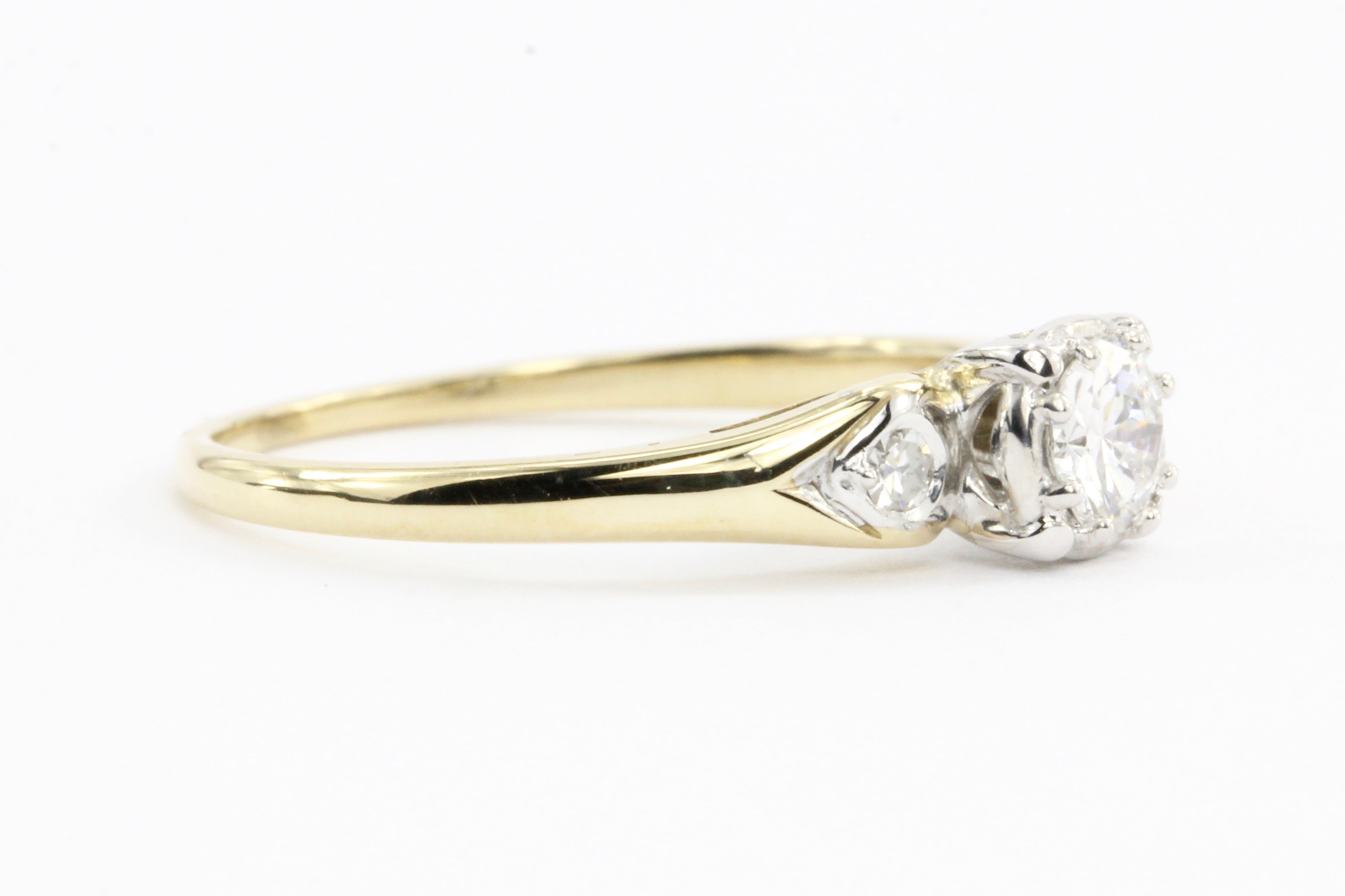 Retro 18K Gold 3 Stone Diamond Engagement by Jabel c.1950's - Queen May