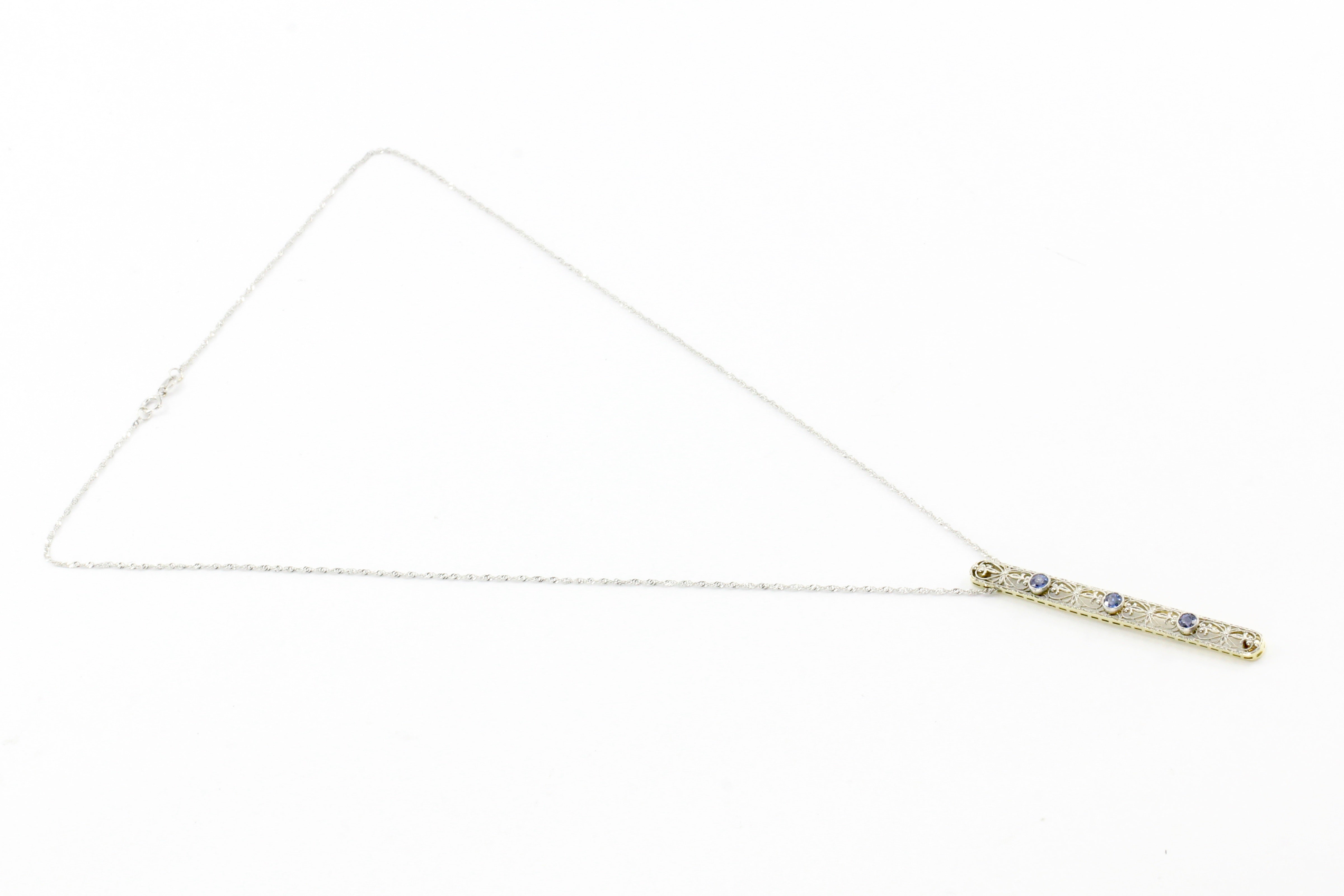 Edwardian 14K White Gold Sapphire Drop Pendant Necklace c.1900 - Queen May