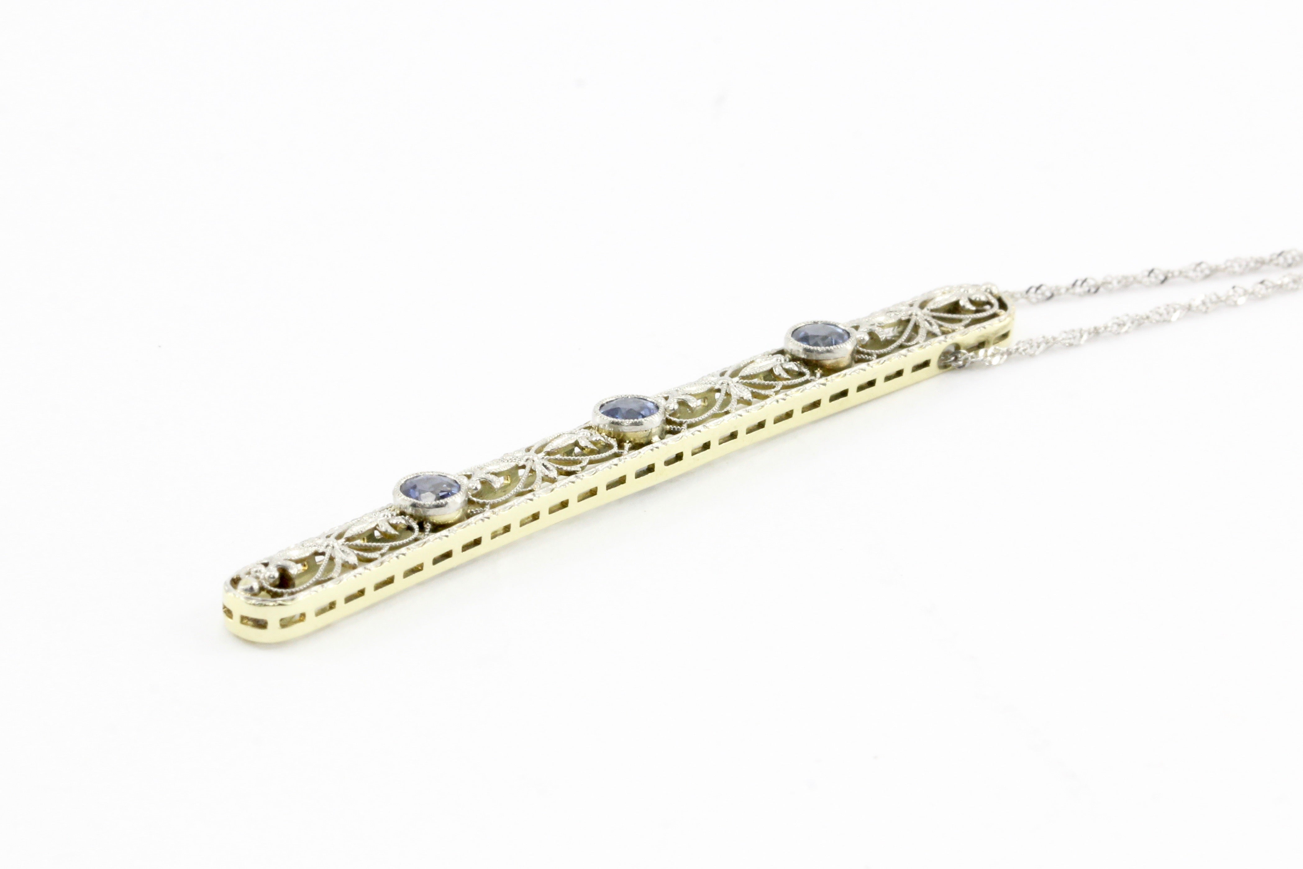 Edwardian 14K White Gold Sapphire Drop Pendant Necklace c.1900 - Queen May