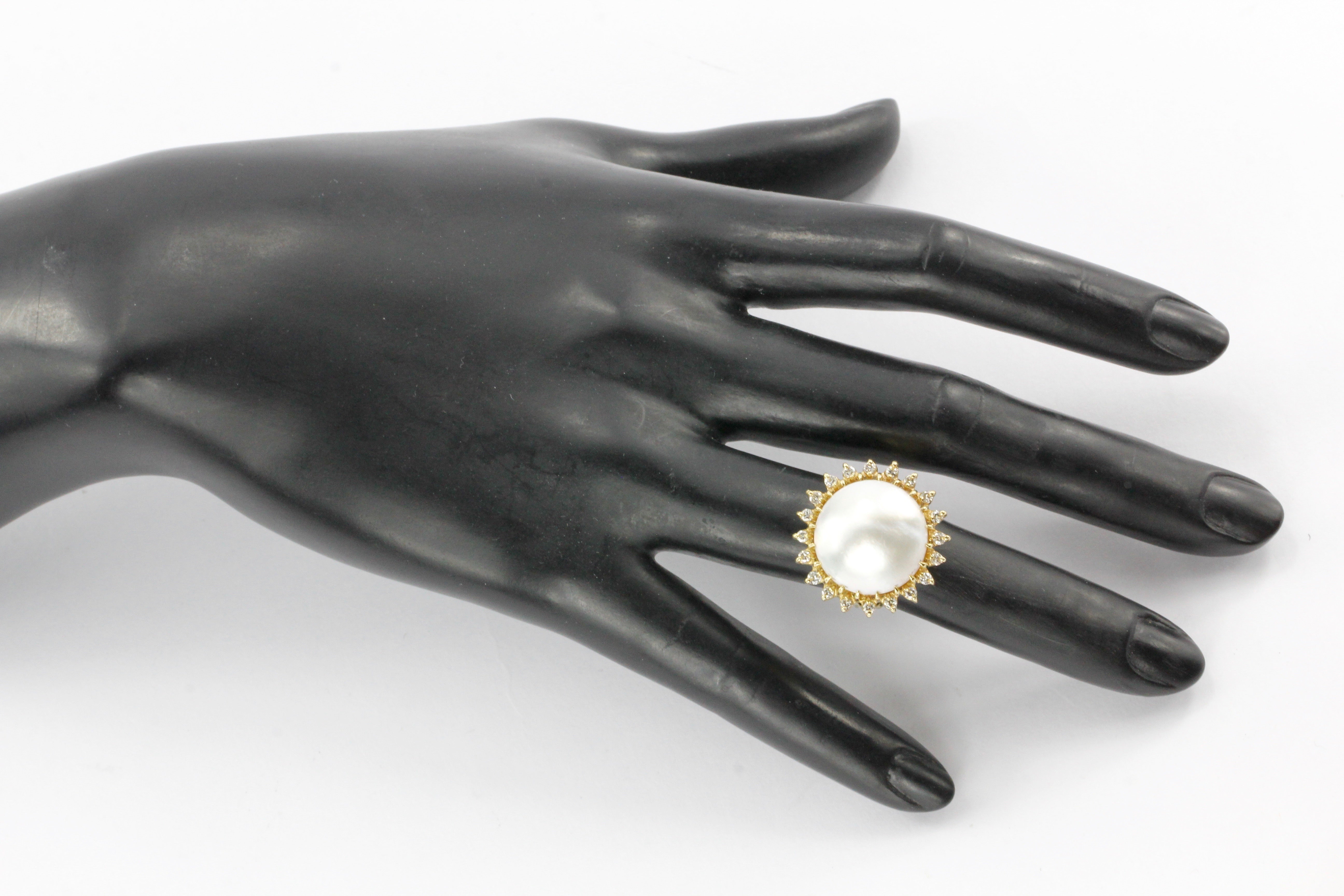 14k Gold Mabe Pearl & Diamond Halo Ring - Queen May