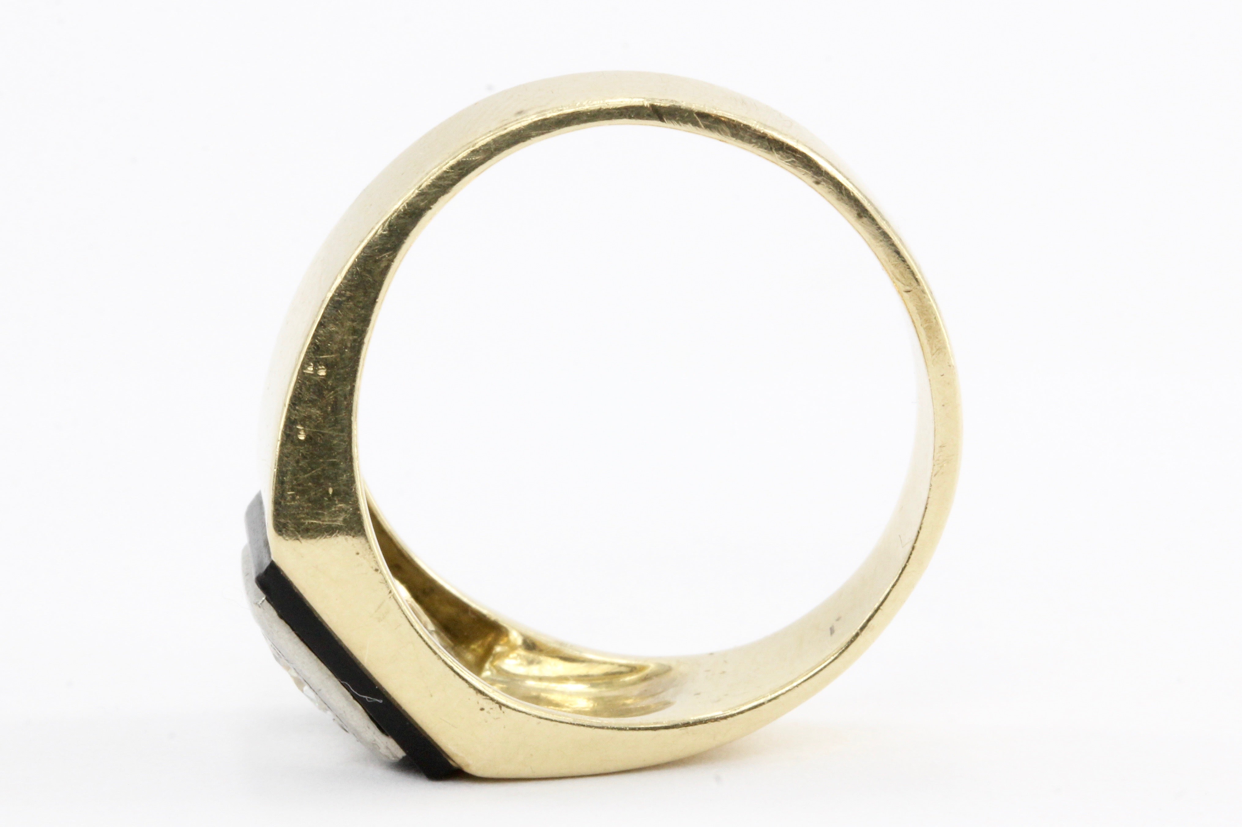 Retro 14K Gold & Transition Diamond & Onyx Ring by Rosenthal & Kaplan c.1930's - Queen May