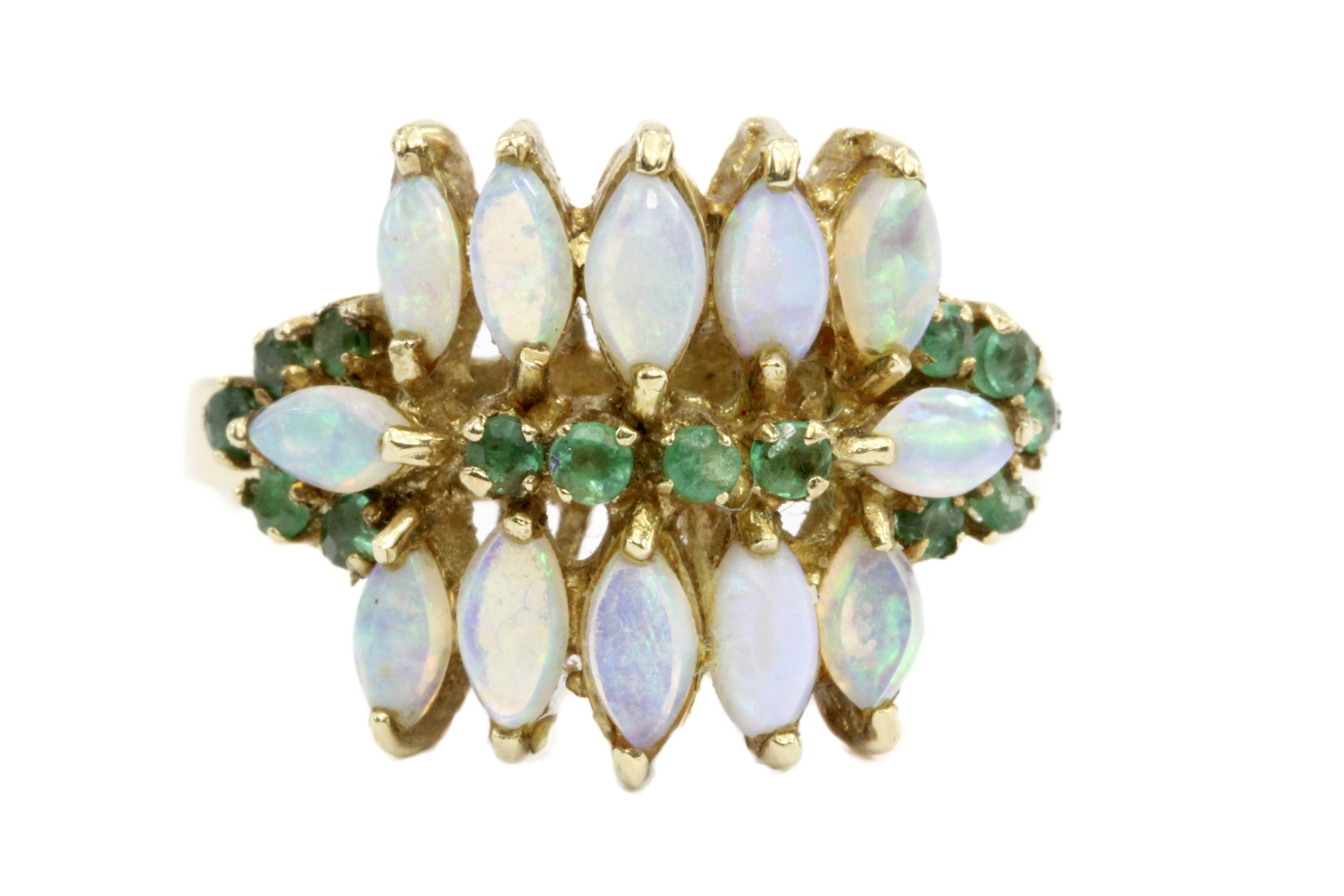 Vintage 14k Gold Opal & Green Tourmaline Cocktail Ring - Queen May
