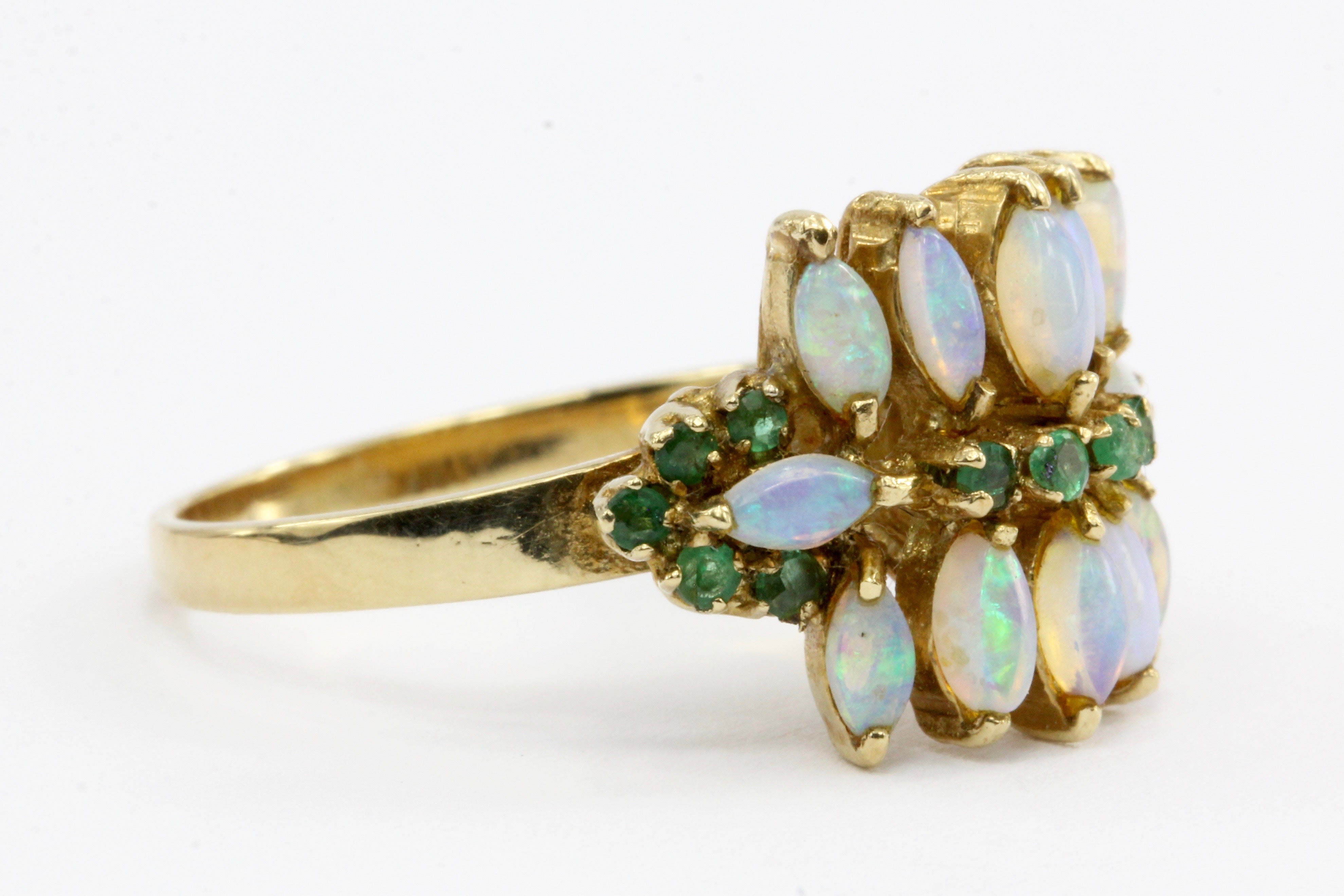 Vintage 14k Gold Opal & Green Tourmaline Cocktail Ring - Queen May