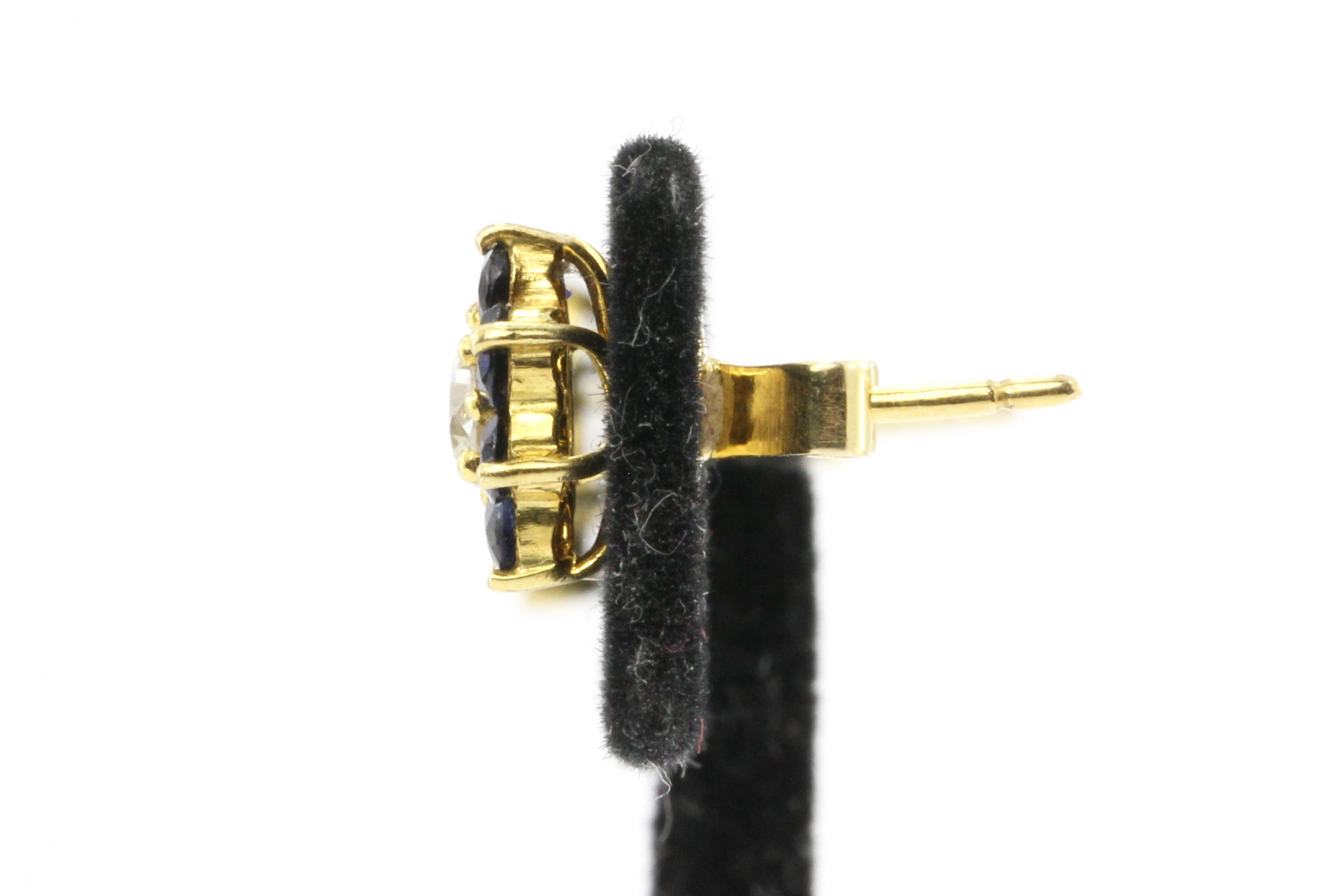 14k Gold Sapphire & Diamond Flower Earrings - Queen May