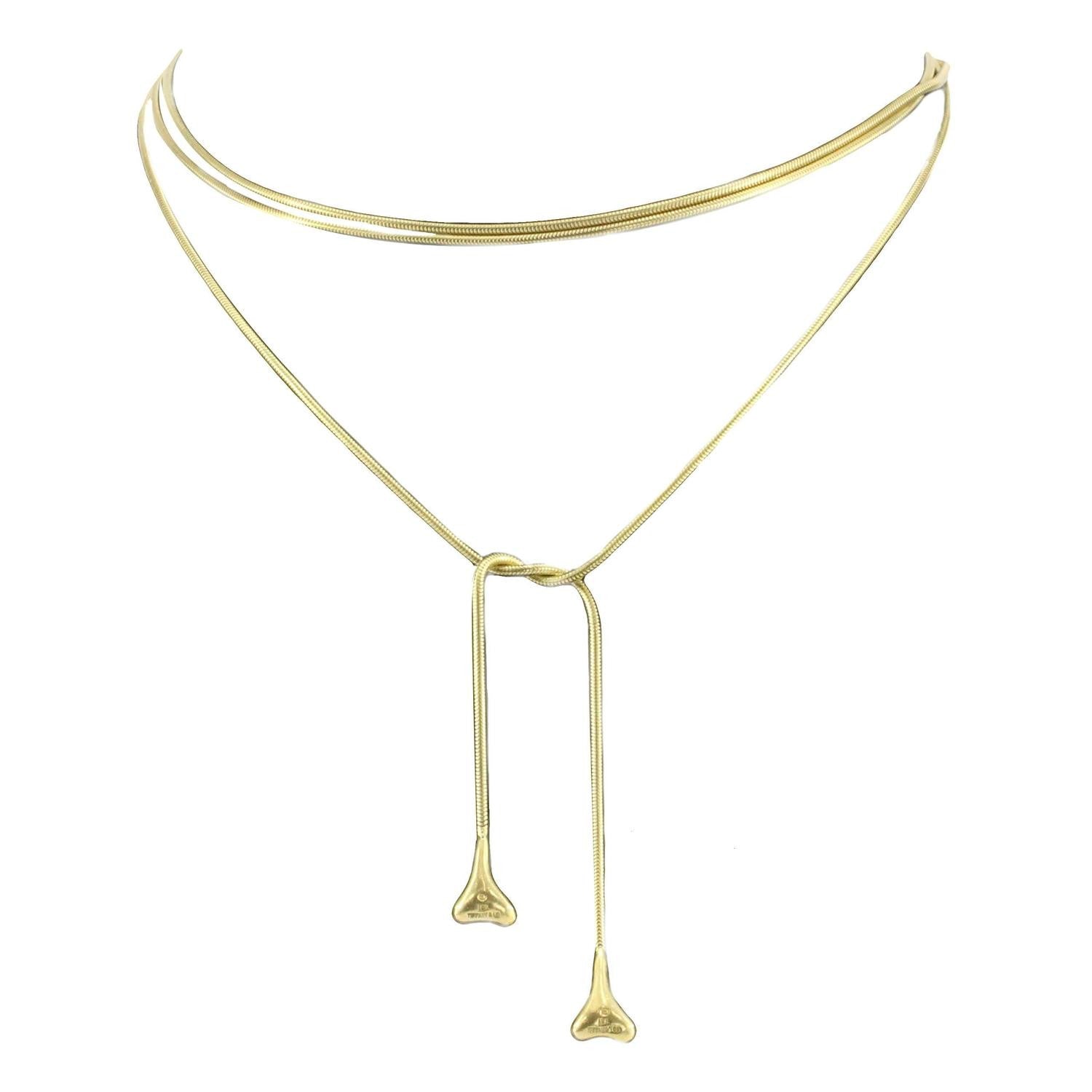 Tiffany & Co 18K Gold 50" Long Lariat Necklace Bone End - Queen May