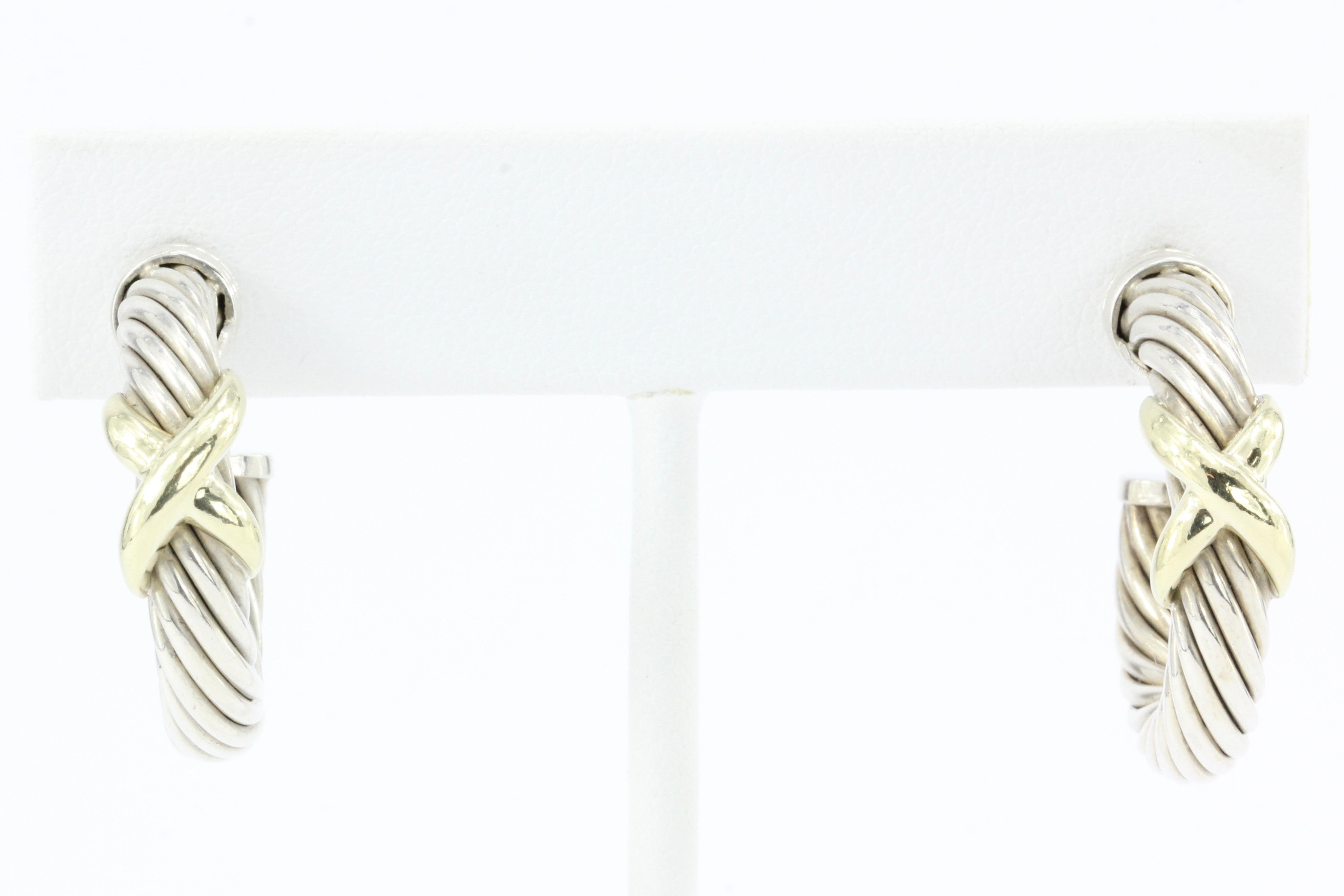 David Yurman X Hoop Sterling Silver & 14K Gold Cable Earrings - Queen May