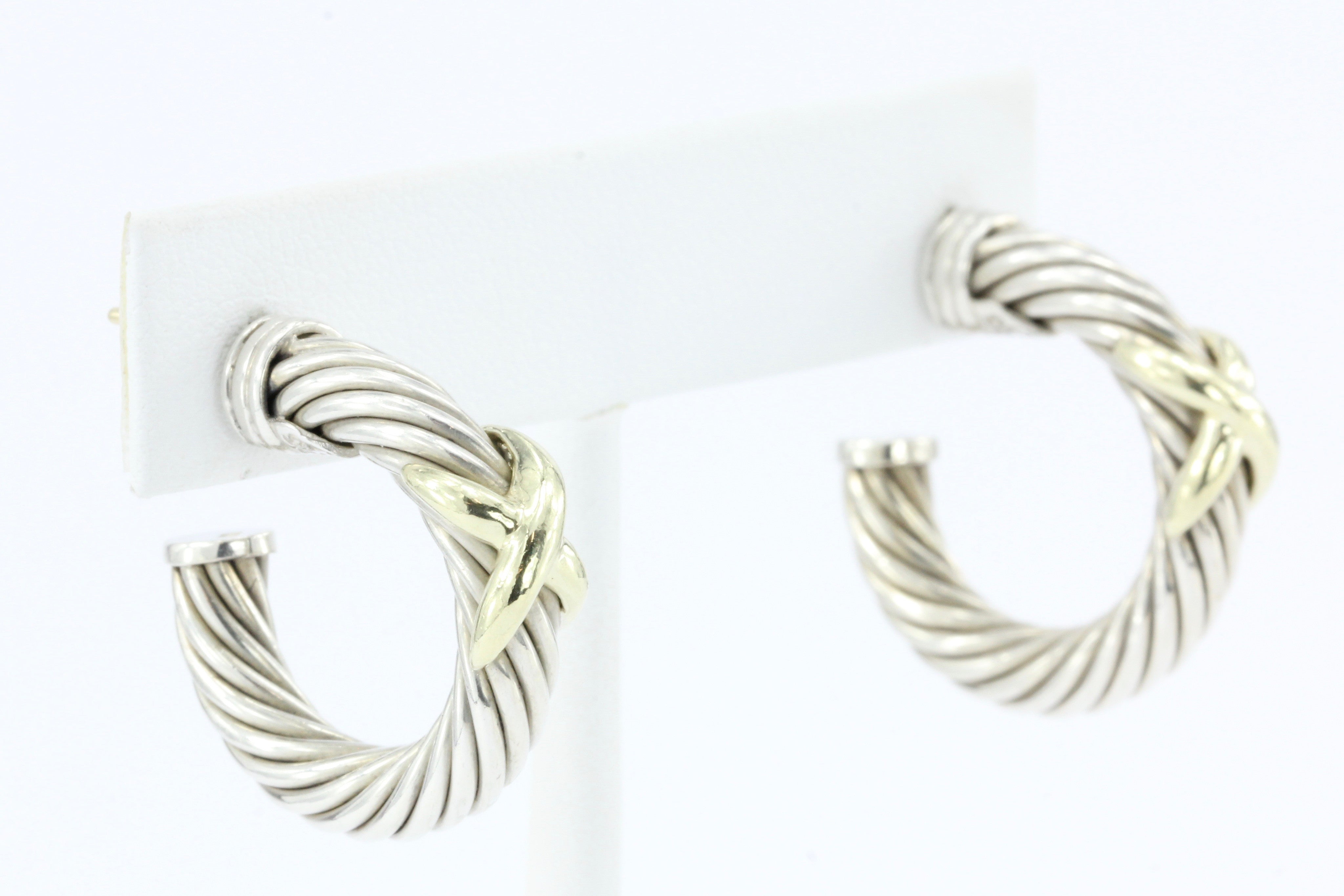 David Yurman X Hoop Sterling Silver & 14K Gold Cable Earrings - Queen May