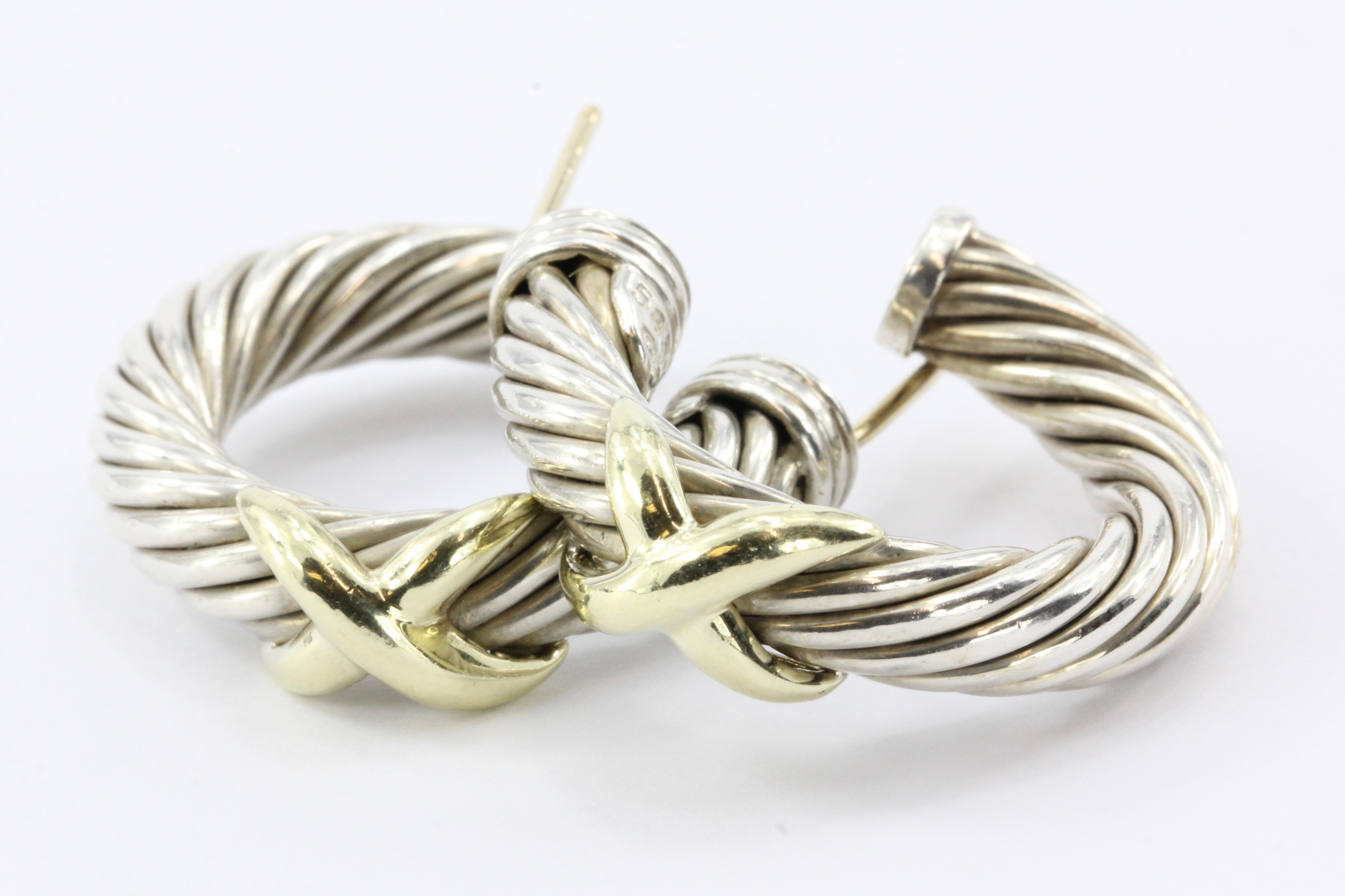 David Yurman X Hoop Sterling Silver & 14K Gold Cable Earrings - Queen May