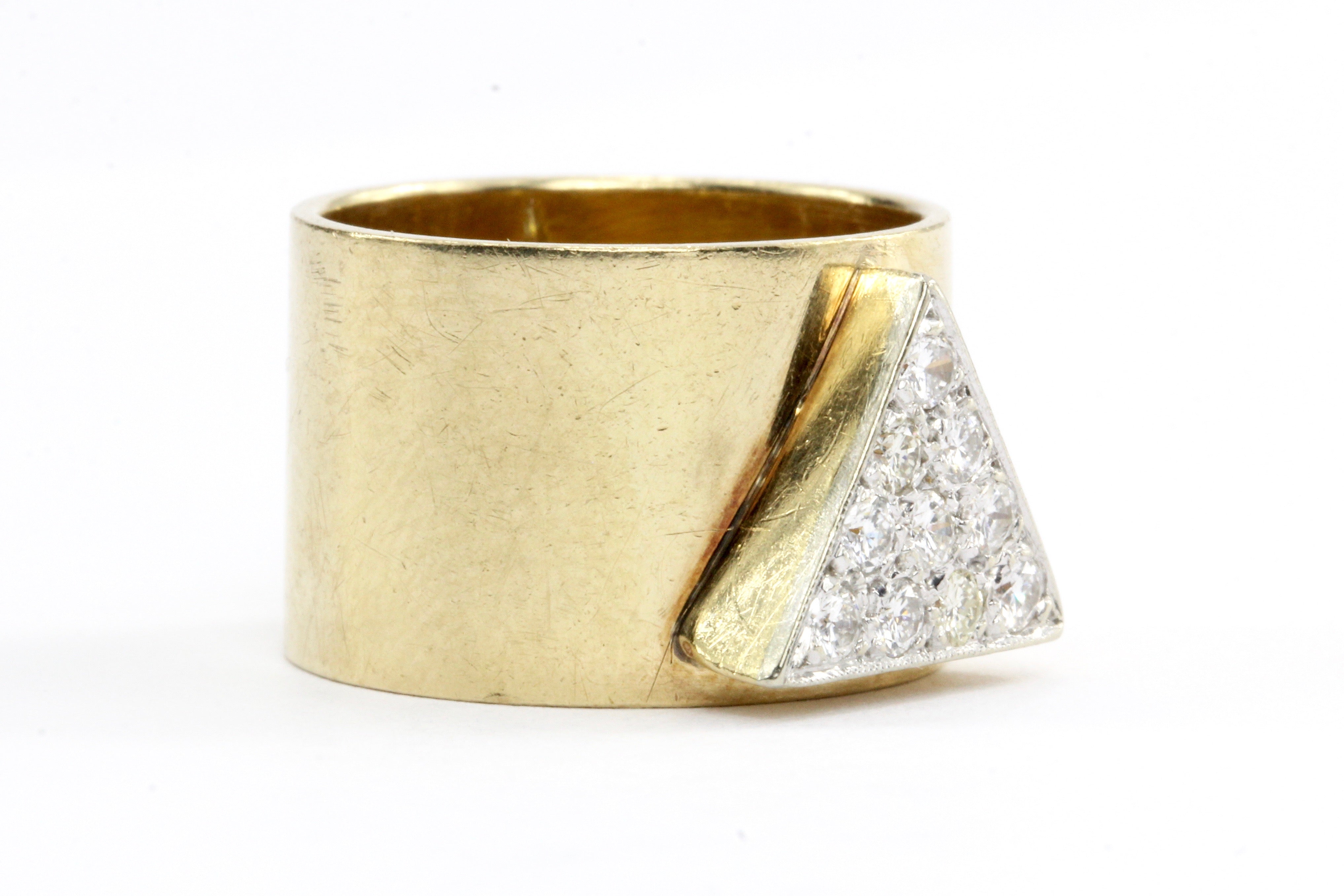 Retro 14K Gold Diamond Triangle Band Ring c.1970's - Queen May
