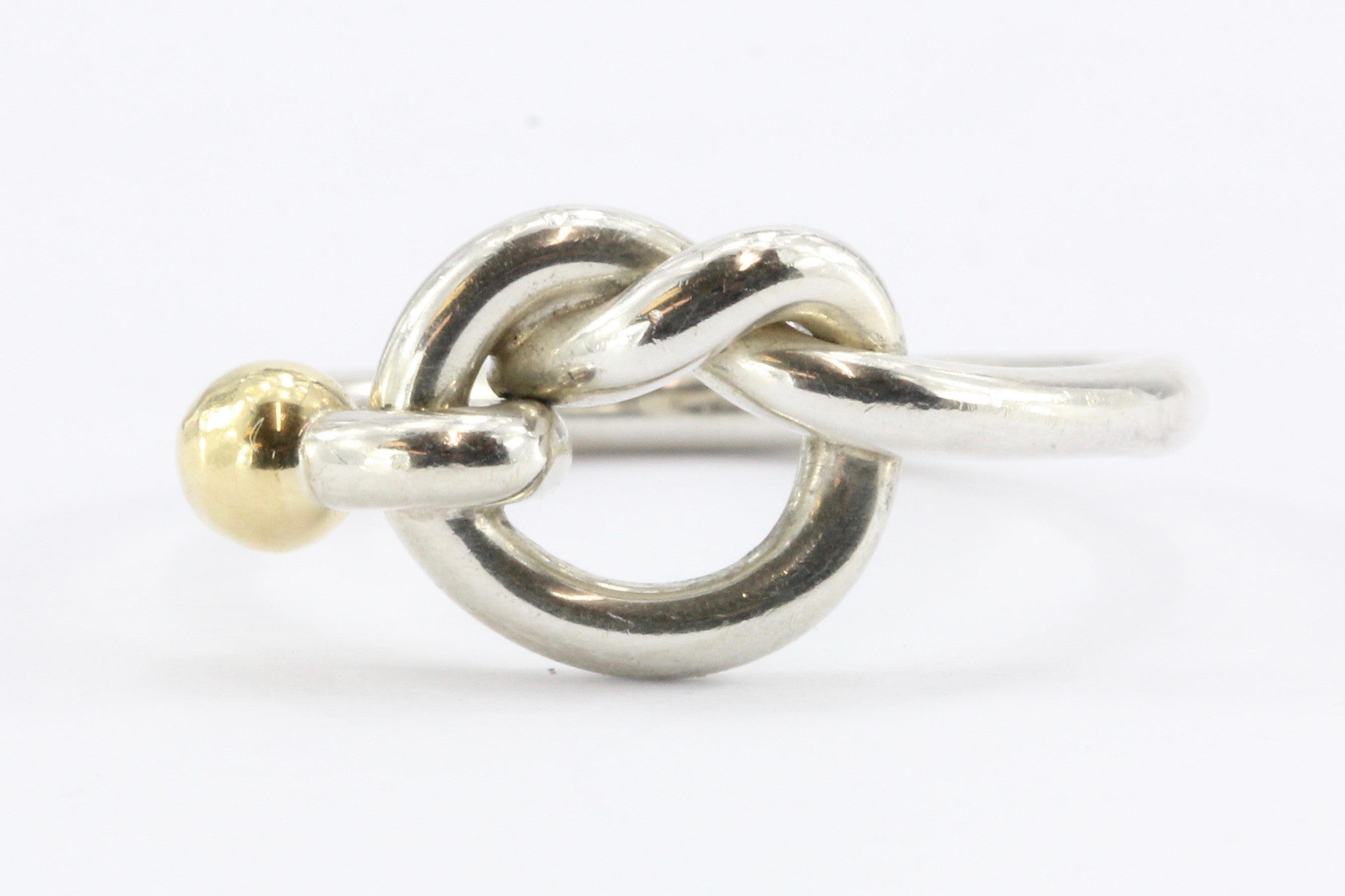 Tiffany & Co Sterling Silver & 18K Gold Love Knot Ring Size 7 - Queen May