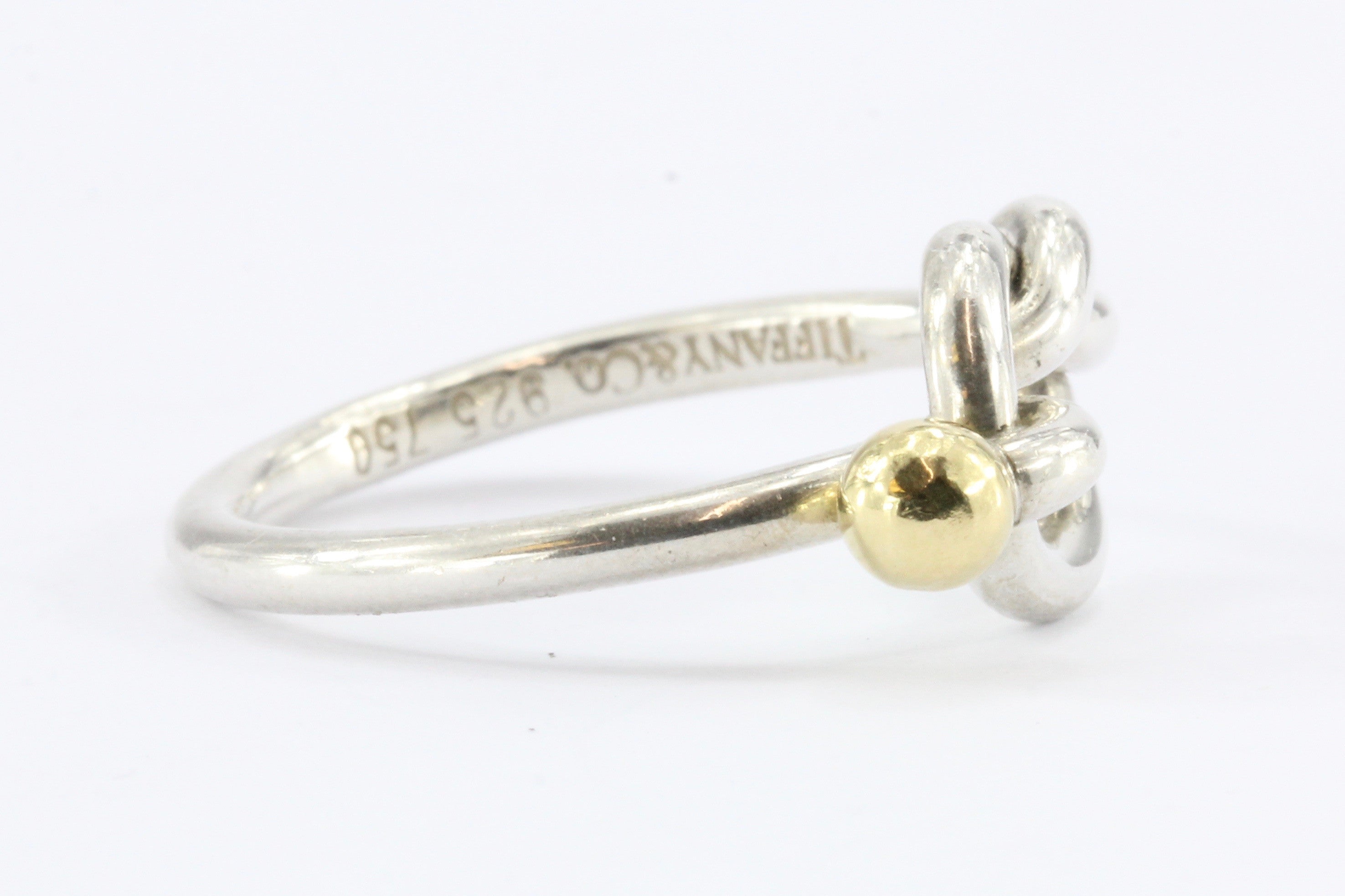 Tiffany & Co Sterling Silver & 18K Gold Love Knot Ring Size 7 - Queen May