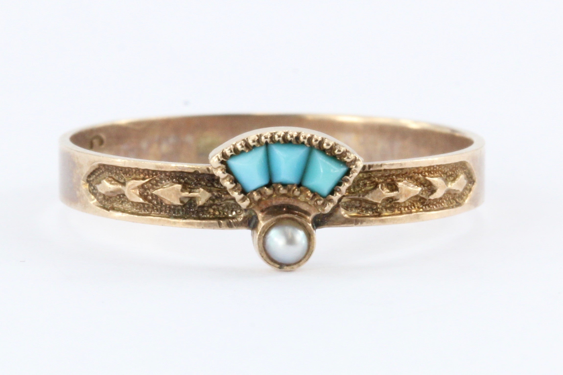 Victorian 10K Rose Gold Persian Turquoise Pearl Ring - Queen May