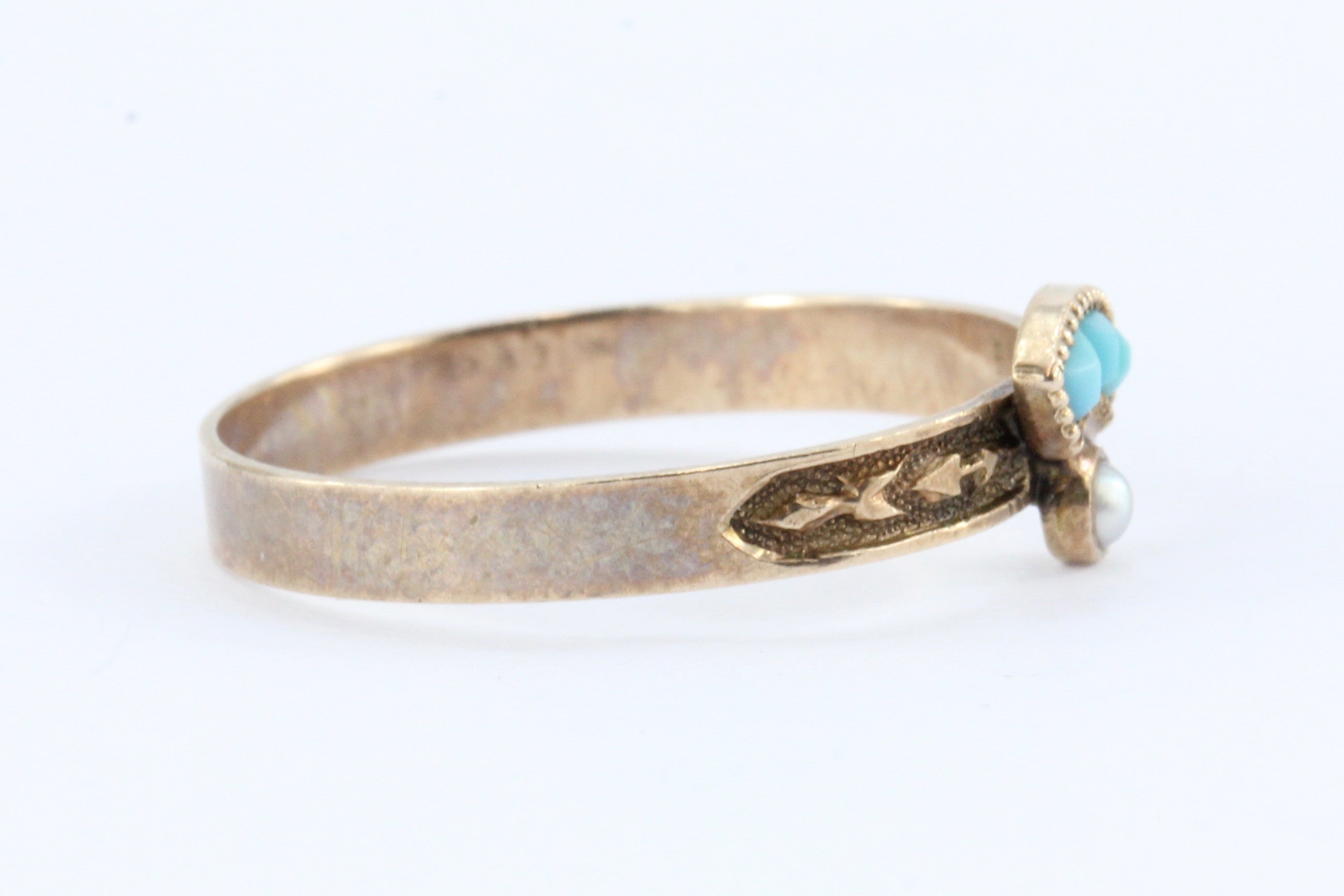 Victorian 10K Rose Gold Persian Turquoise Pearl Ring - Queen May