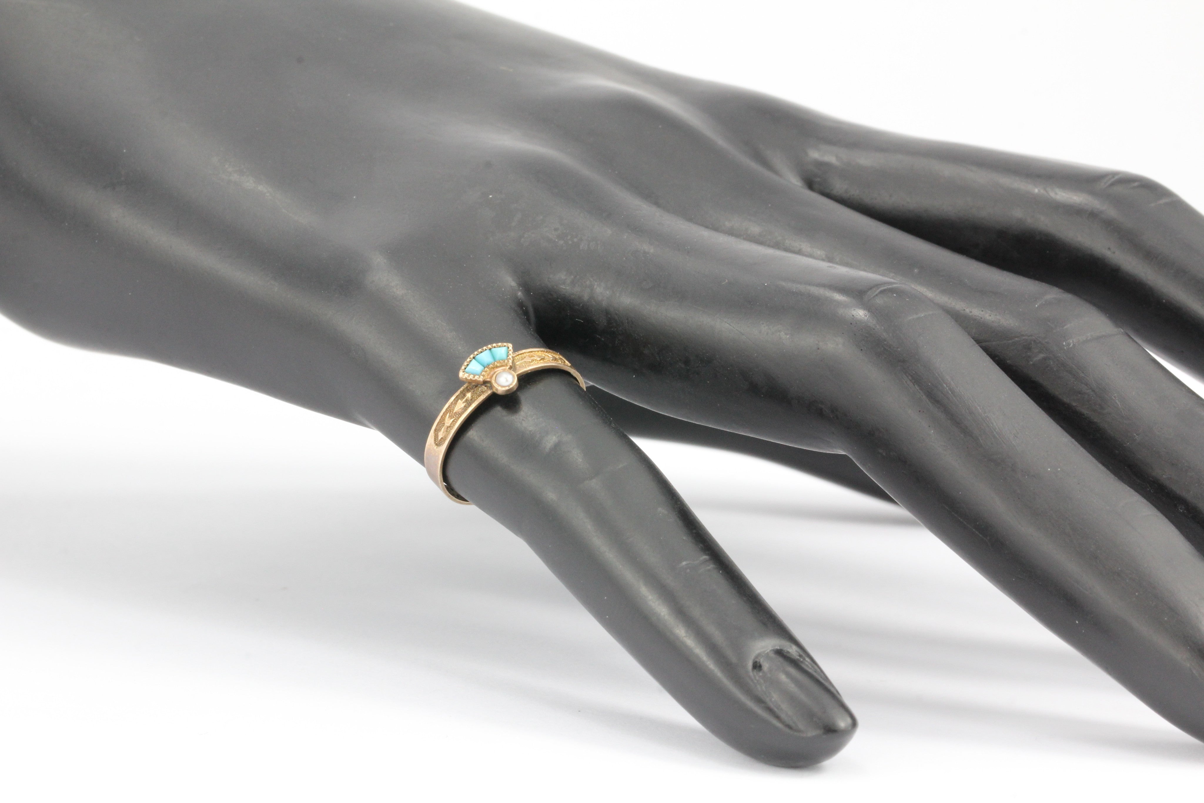 Victorian 10K Rose Gold Persian Turquoise Pearl Ring - Queen May