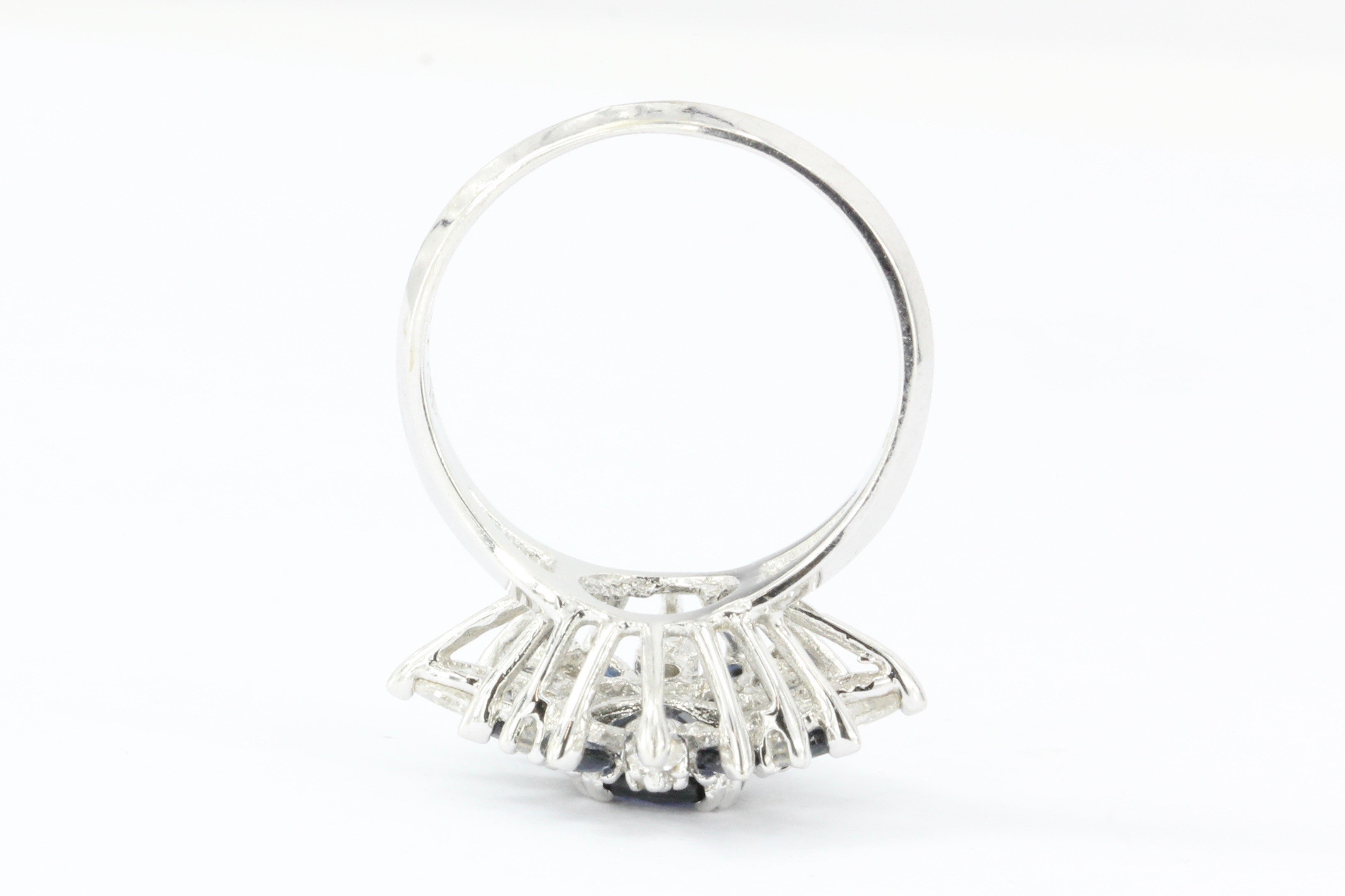 Vintage Faberge Star of the North 18K White Gold Blue Sapphire & Diamond Ring - Queen May