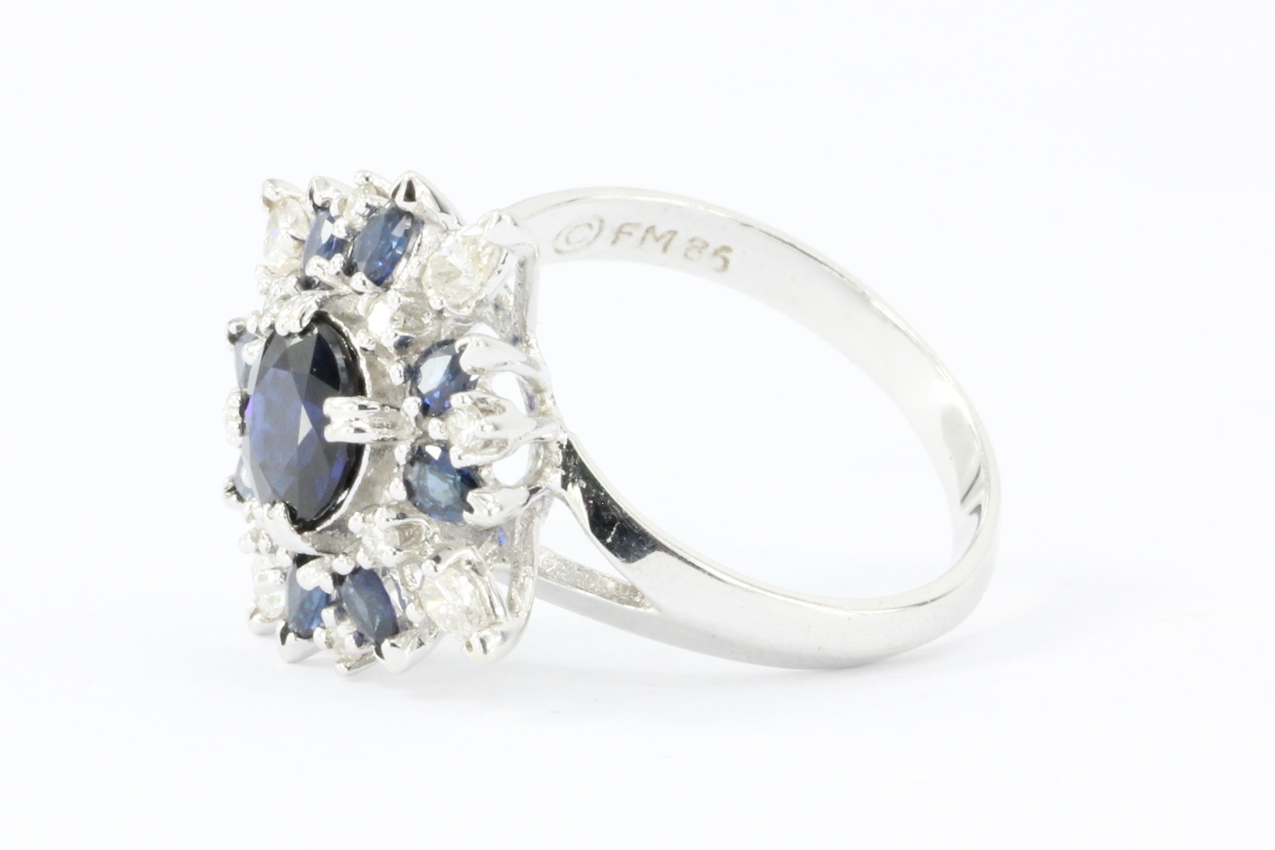 Vintage Faberge Star of the North 18K White Gold Blue Sapphire & Diamond Ring - Queen May