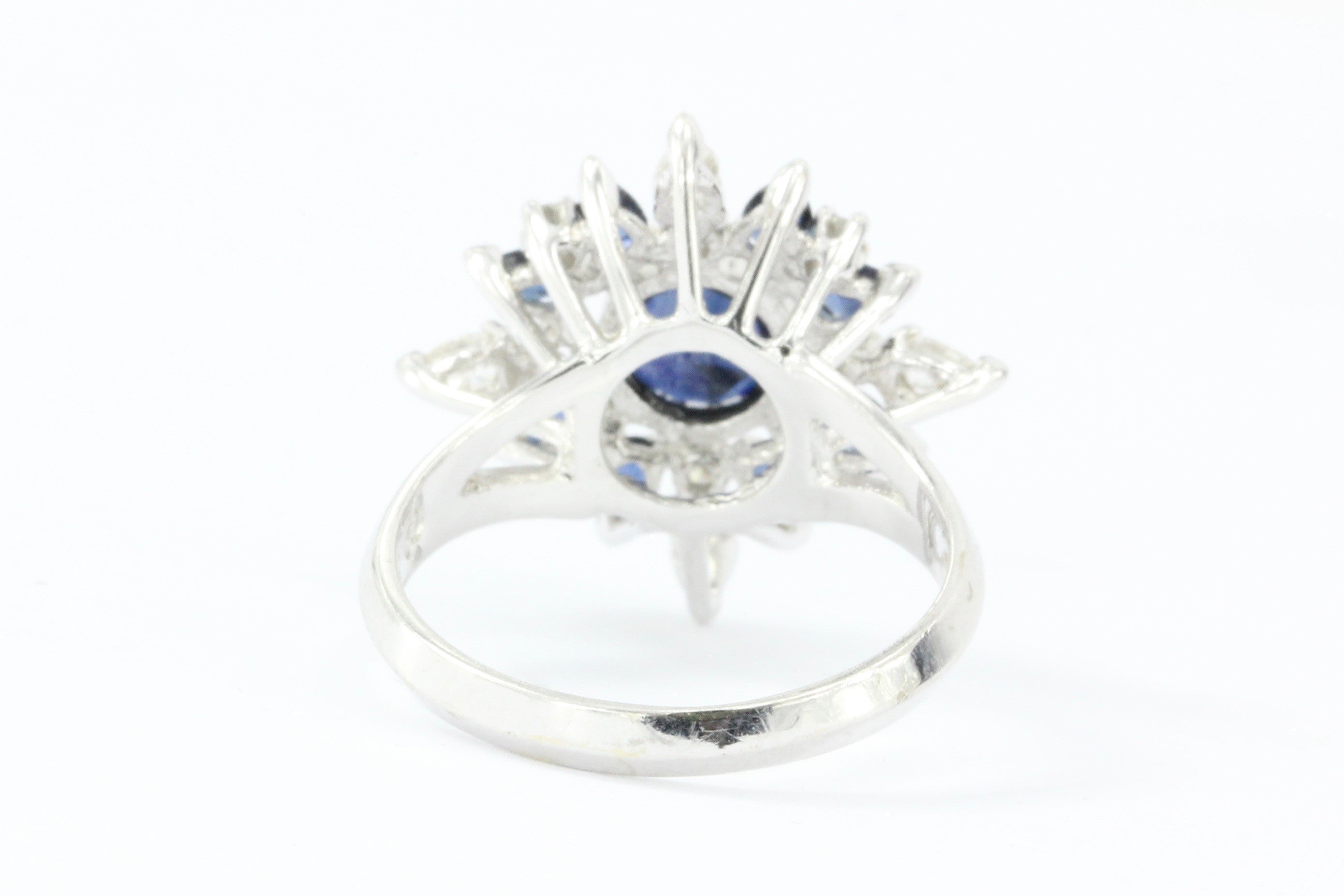 Vintage Faberge Star of the North 18K White Gold Blue Sapphire & Diamond Ring - Queen May