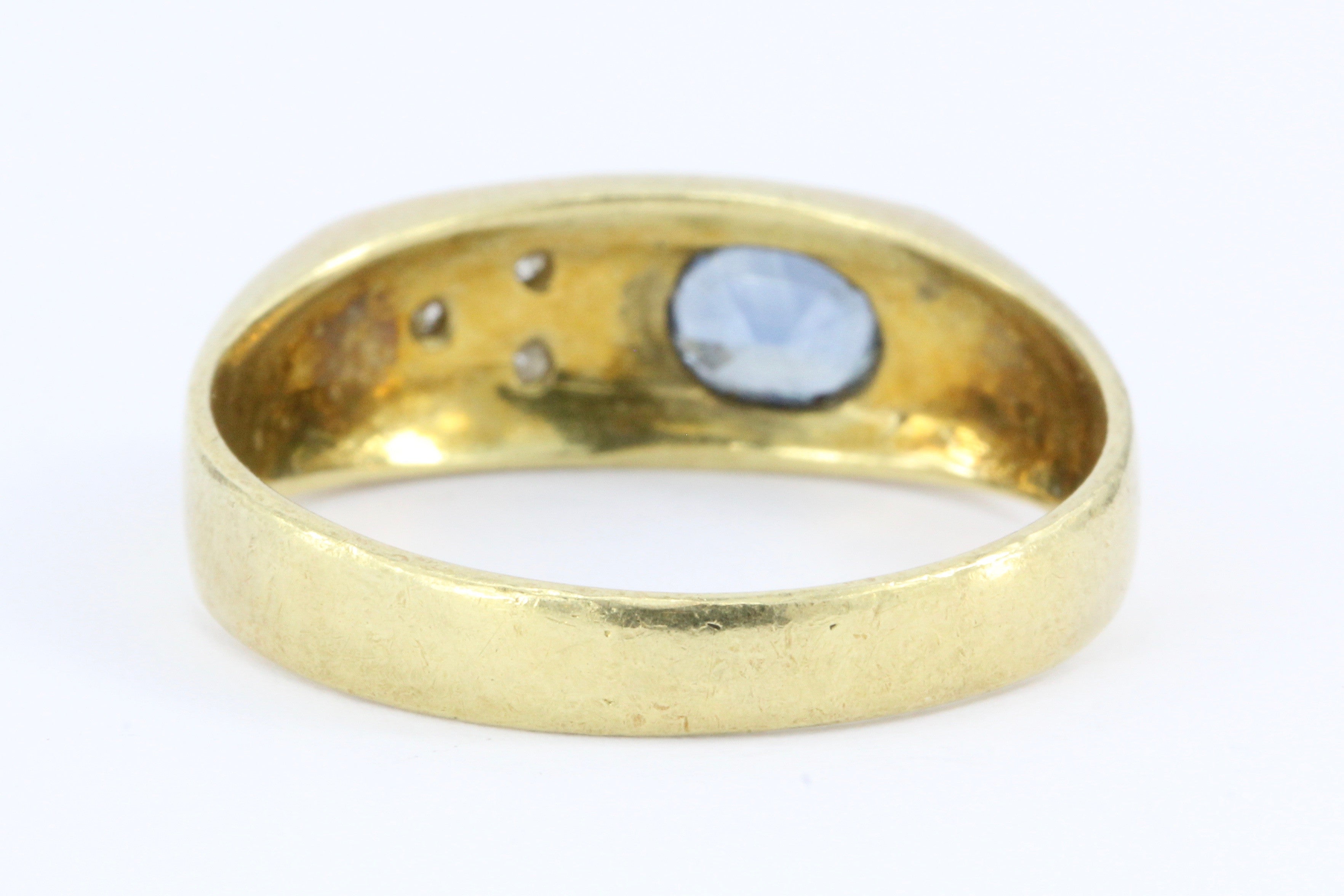 Vintage 18K Gold Sapphire Diamond Mens Italian Ring - Queen May