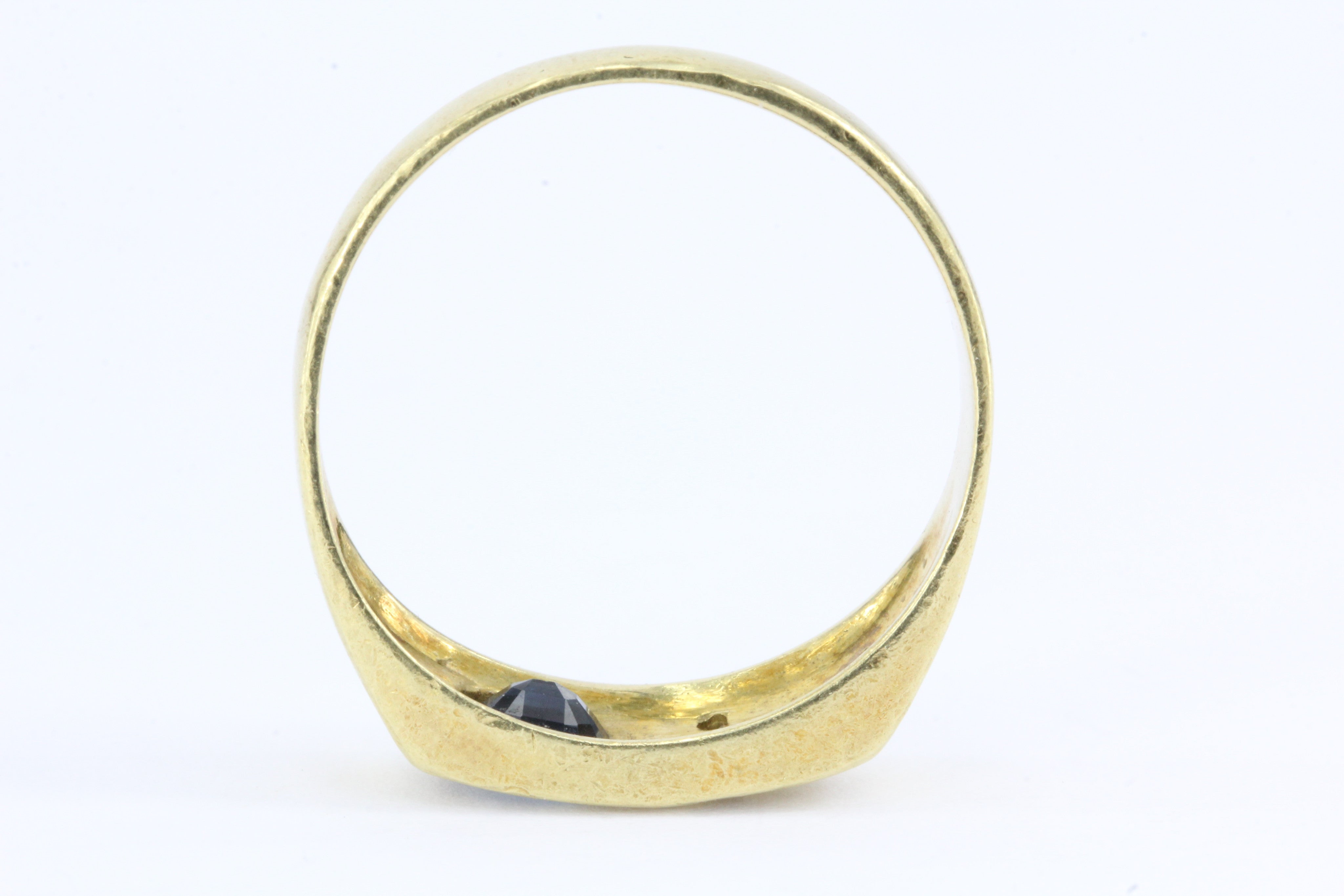 Vintage 18K Gold Sapphire Diamond Mens Italian Ring - Queen May