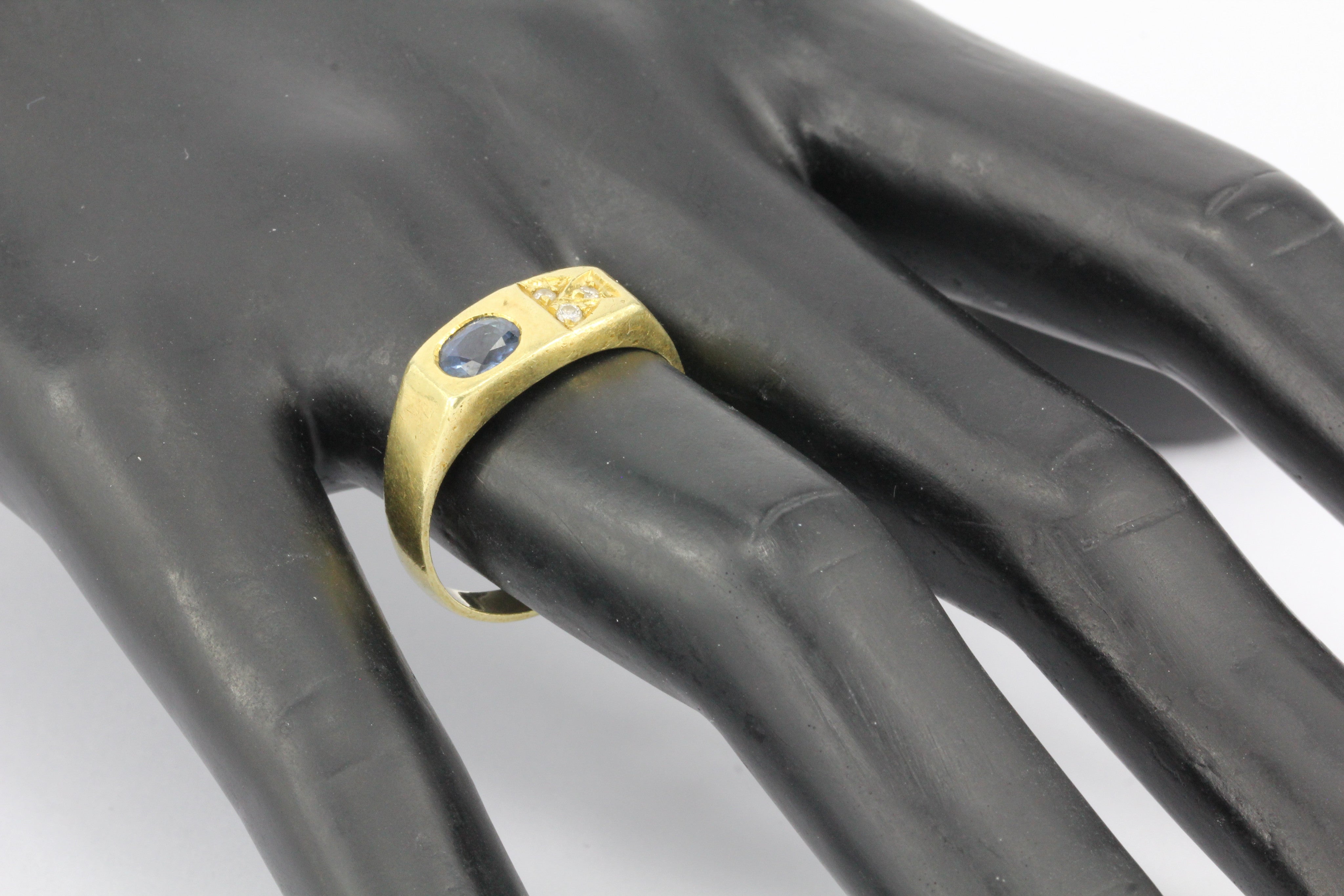 Vintage 18K Gold Sapphire Diamond Mens Italian Ring - Queen May