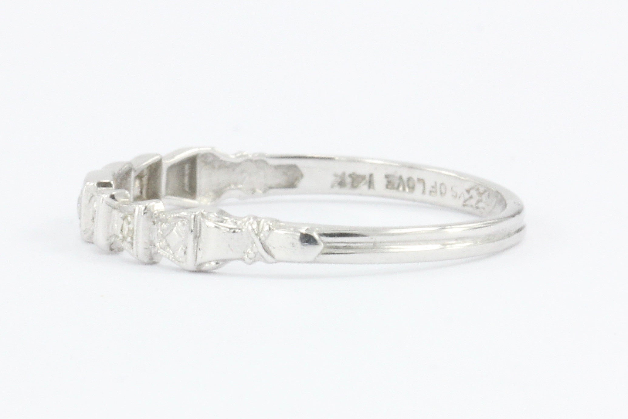 Antique Art Deco 14K White Gold Diamond Ring Band M.H. Shiman & Co c.1933 - Queen May