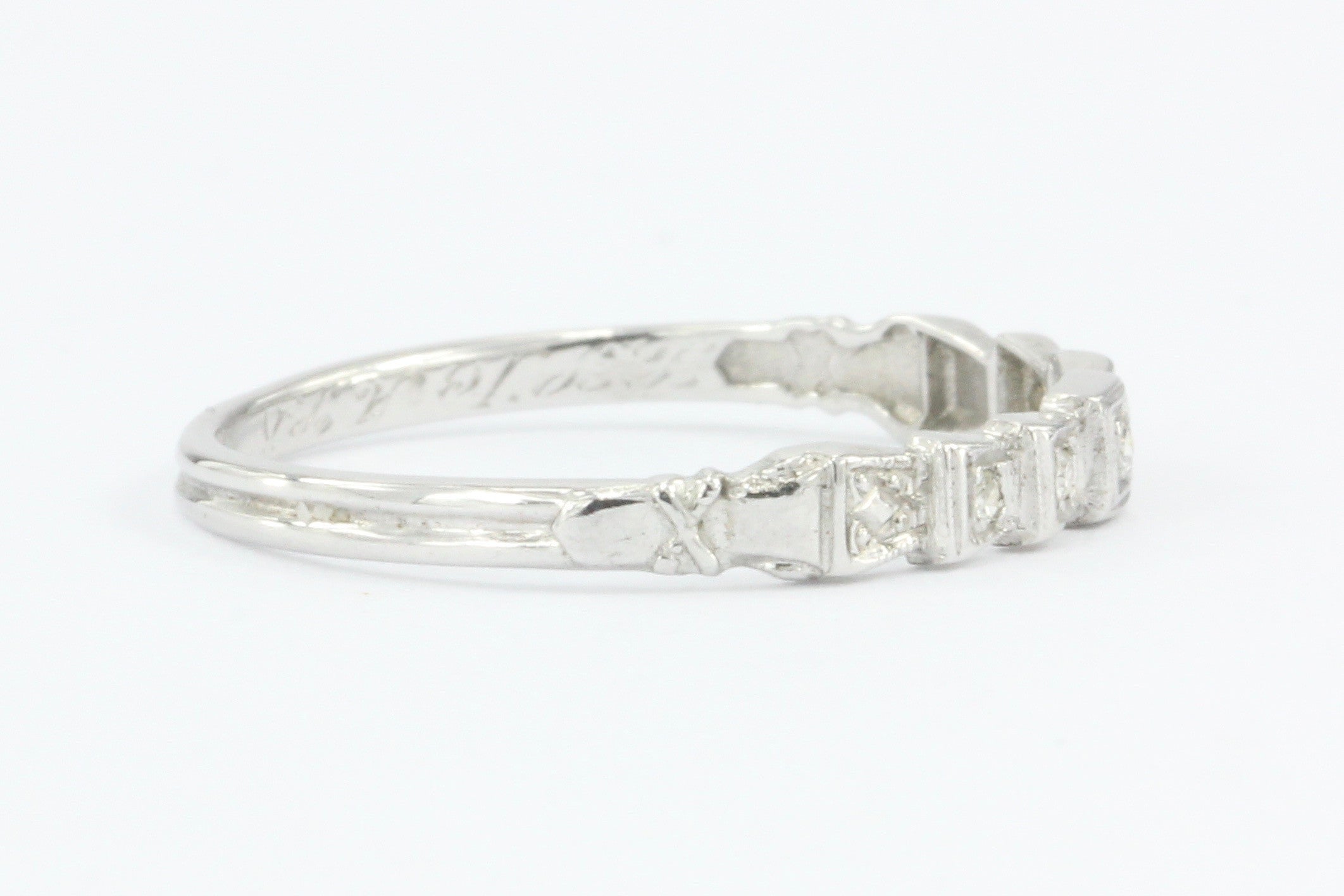 Antique Art Deco 14K White Gold Diamond Ring Band M.H. Shiman & Co c.1933 - Queen May