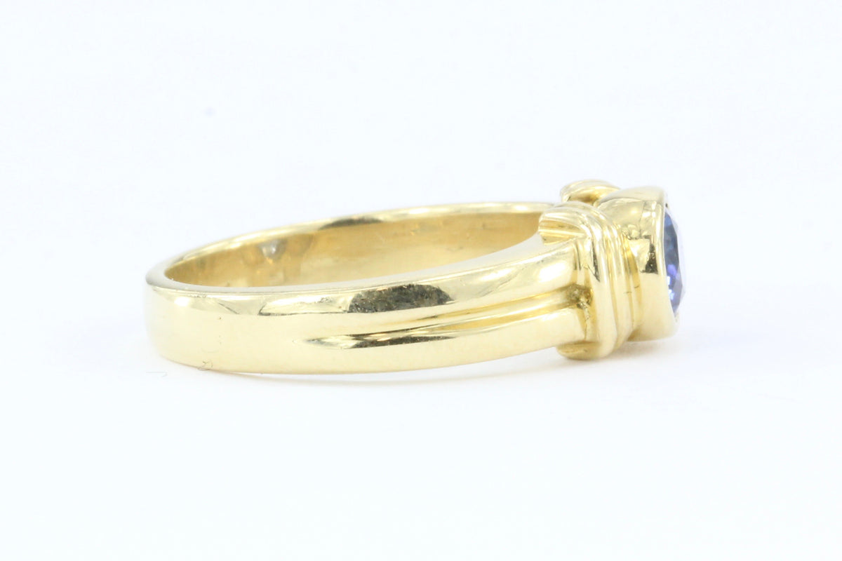 18k Gold .75 Carat Blue Sapphire Ring Band - Queen May