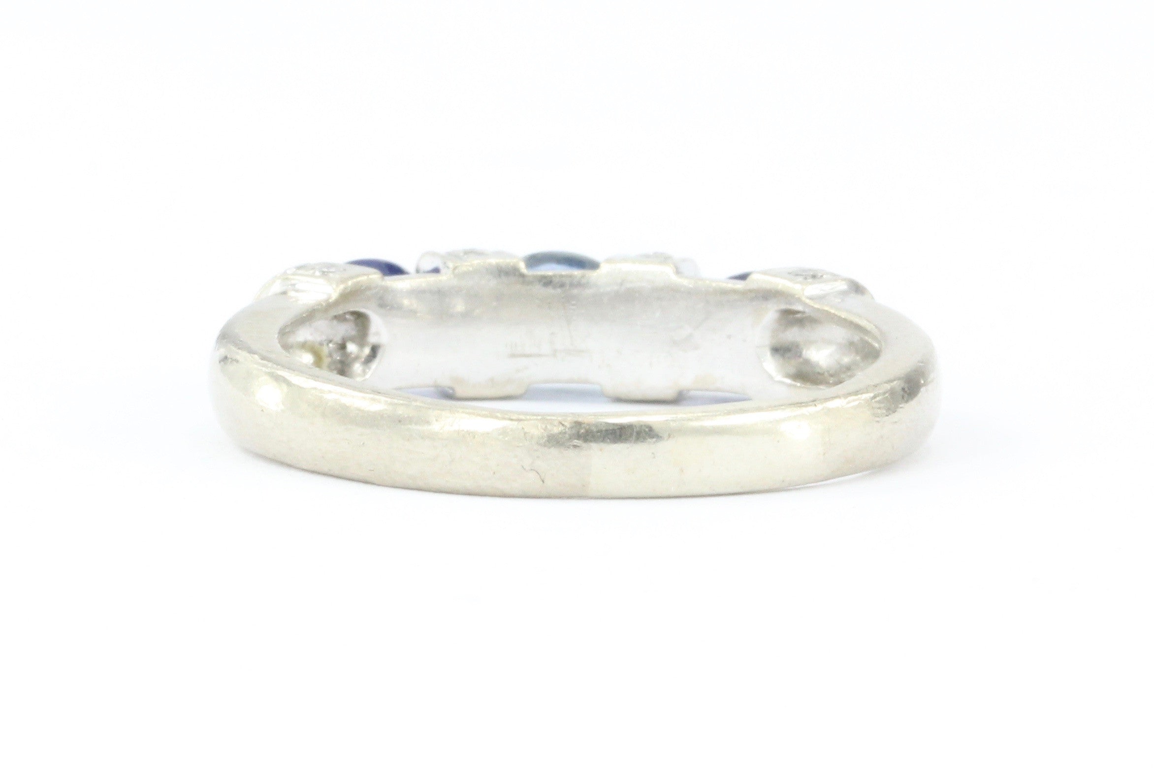14K White Gold Natural Blue Sapphire & Diamond Ring Band Size 9.5 - Queen May