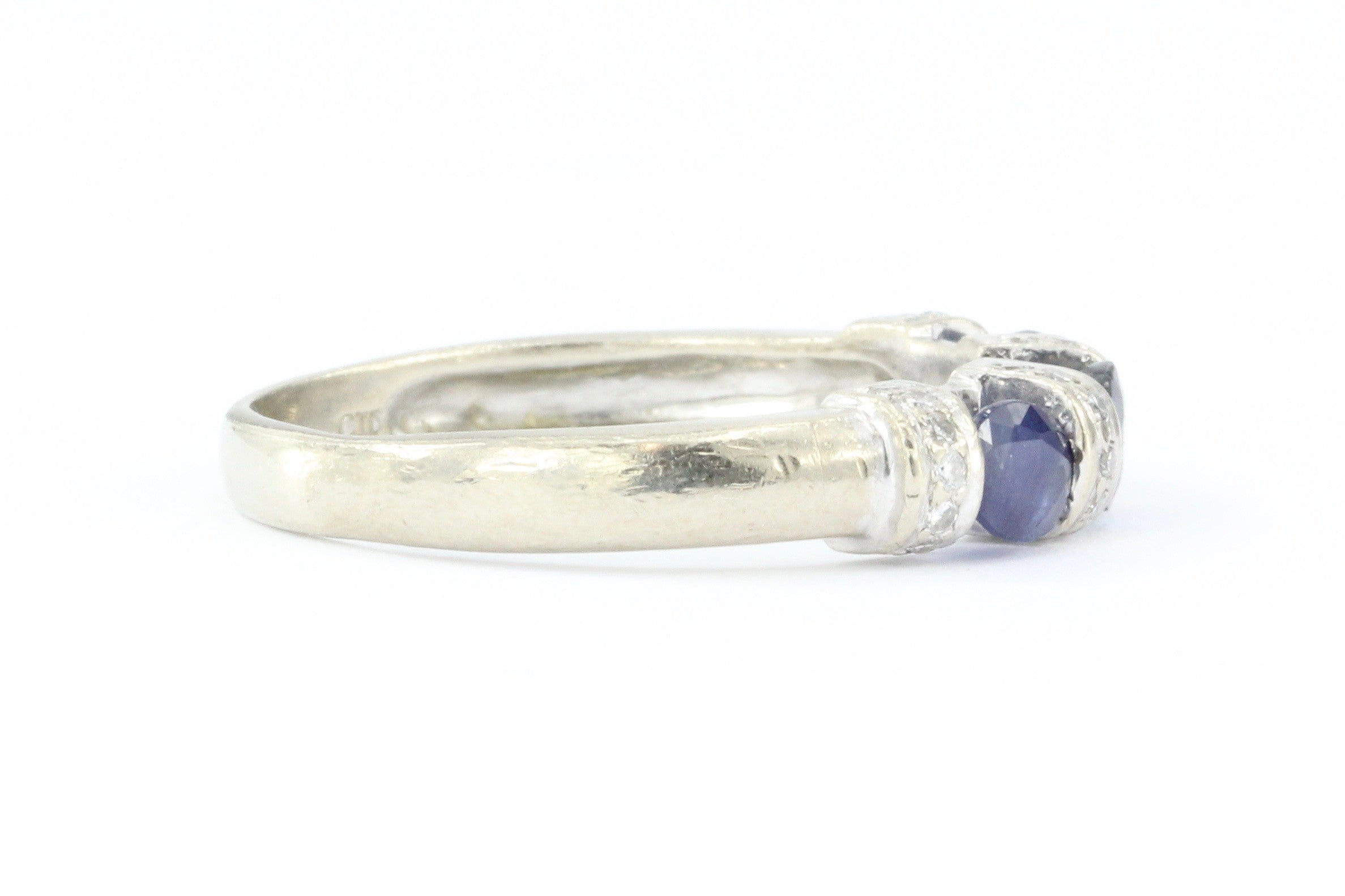 14K White Gold Natural Blue Sapphire & Diamond Ring Band Size 9.5 - Queen May