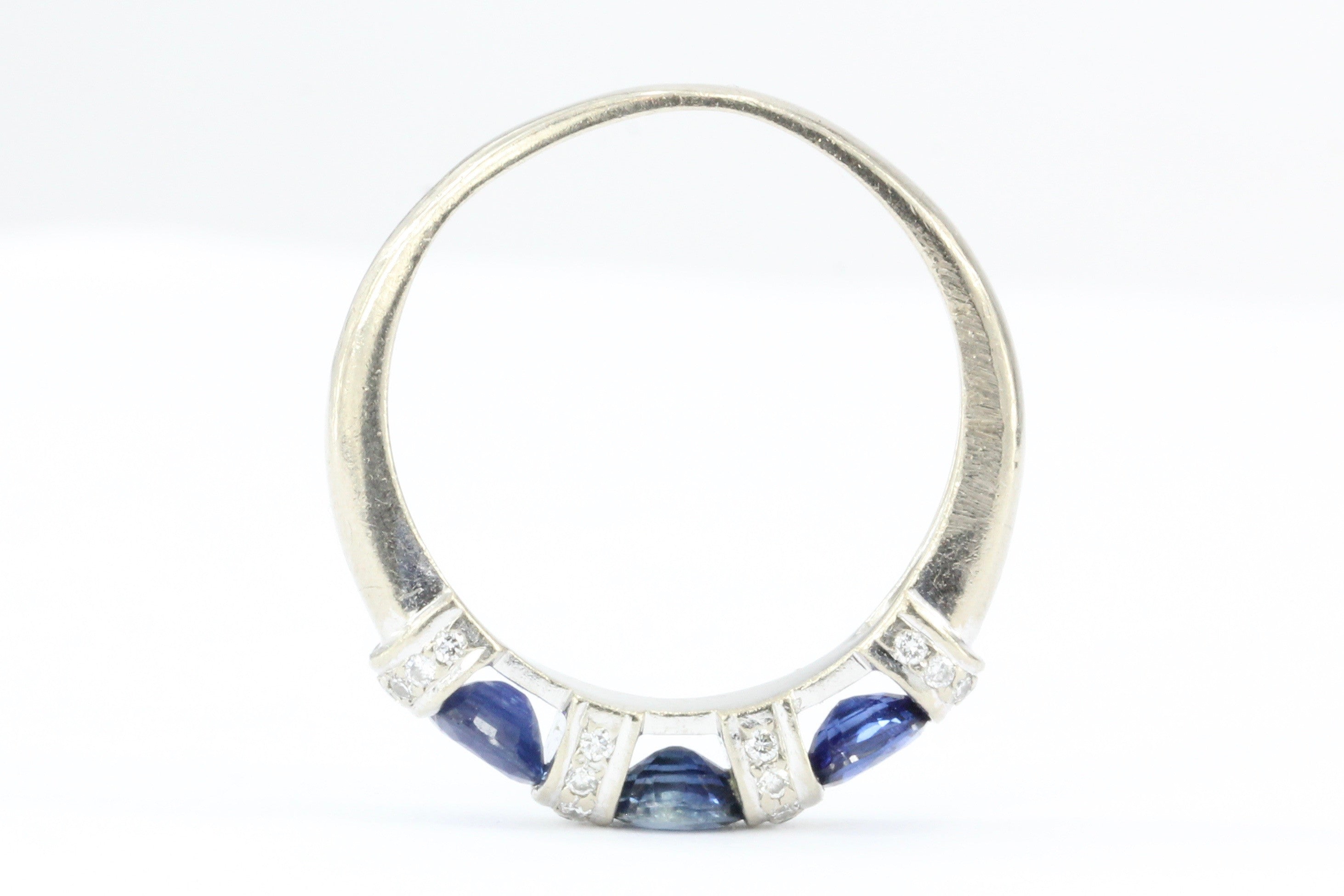 14K White Gold Natural Blue Sapphire & Diamond Ring Band Size 9.5 - Queen May