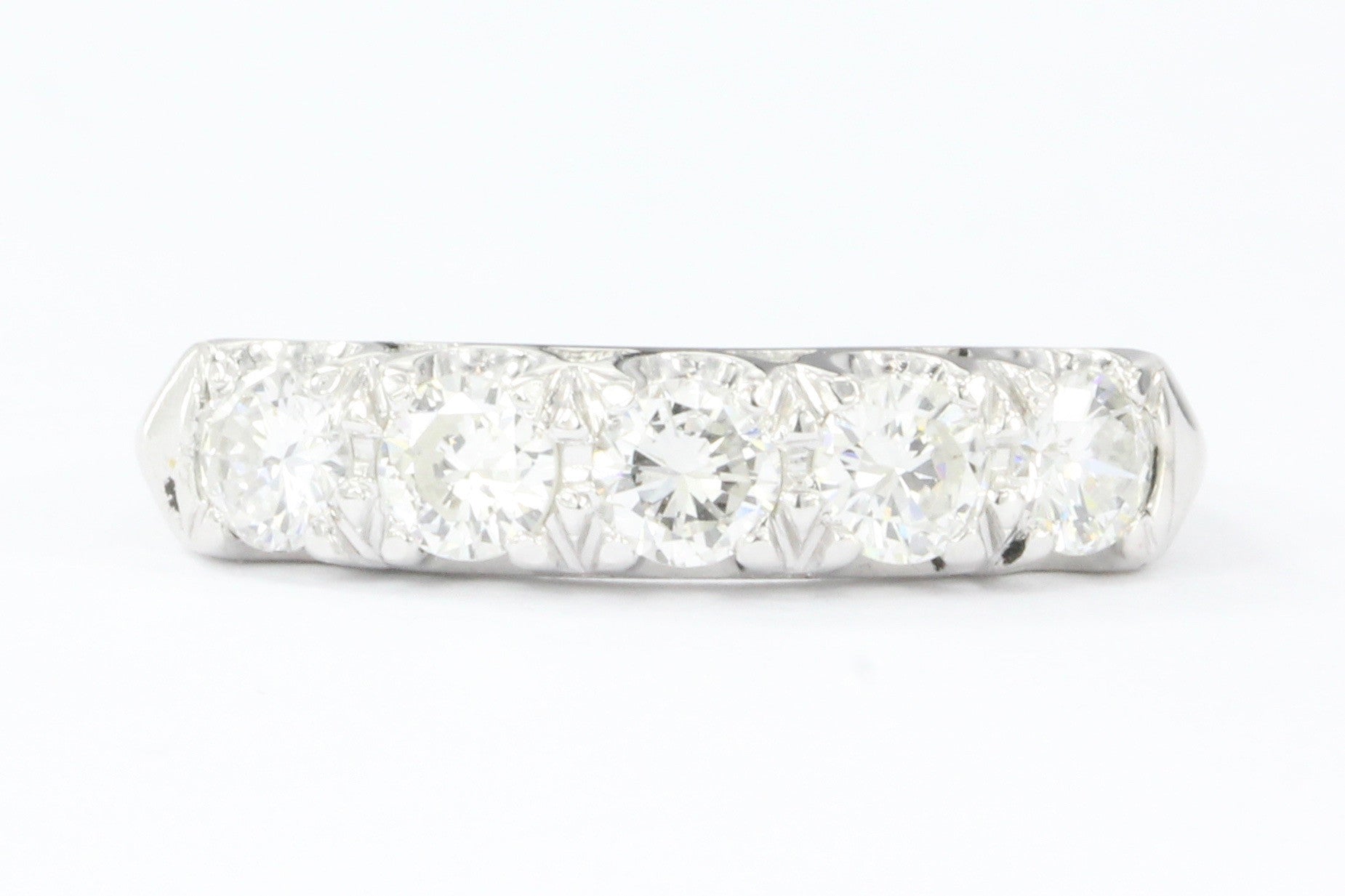 14K White Gold 5 Stone Diamond Anniversary Band Ring 1 CTW - Queen May