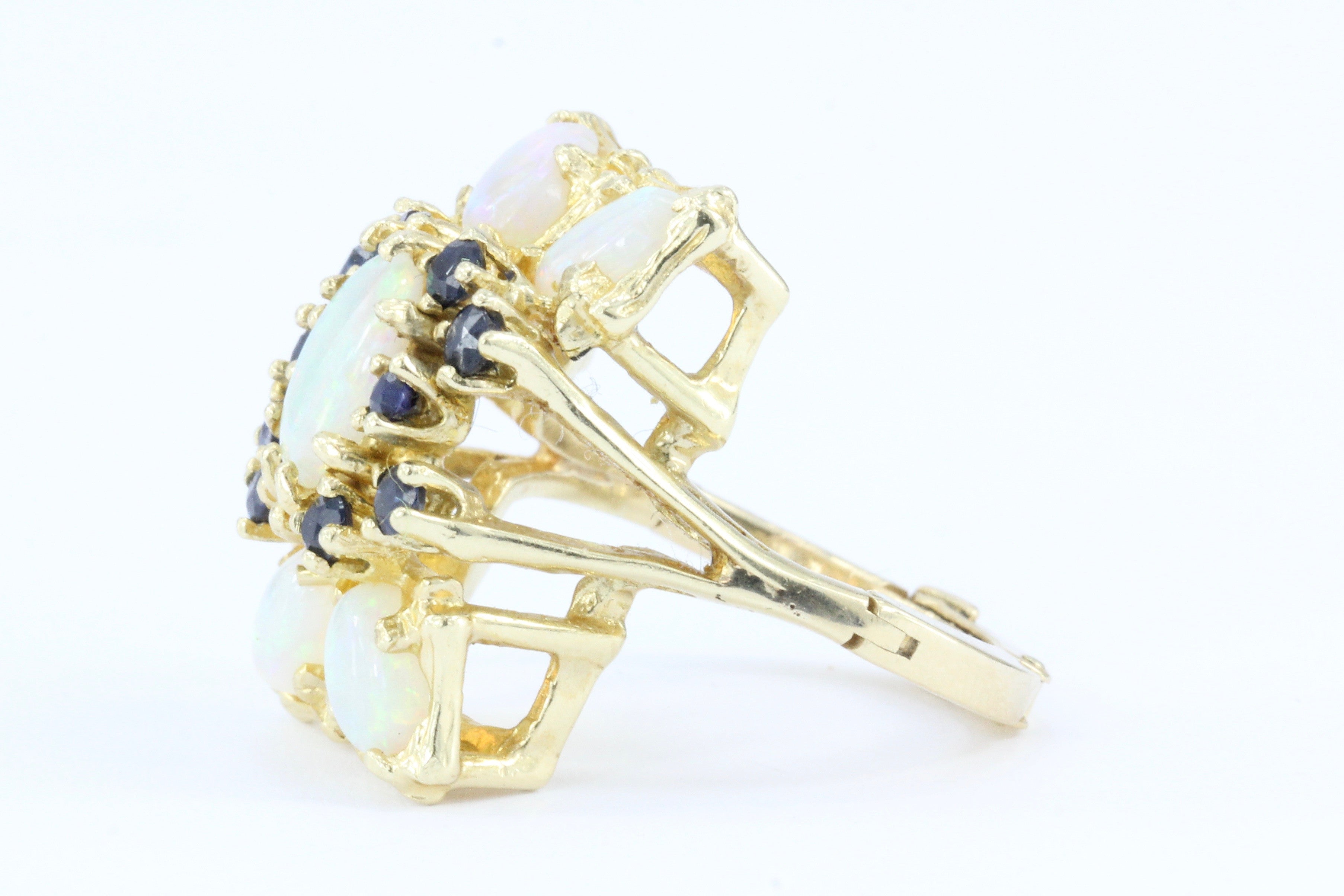 Retro 14K Gold Opal & Sapphire Cluster Ring c.1950 - Queen May