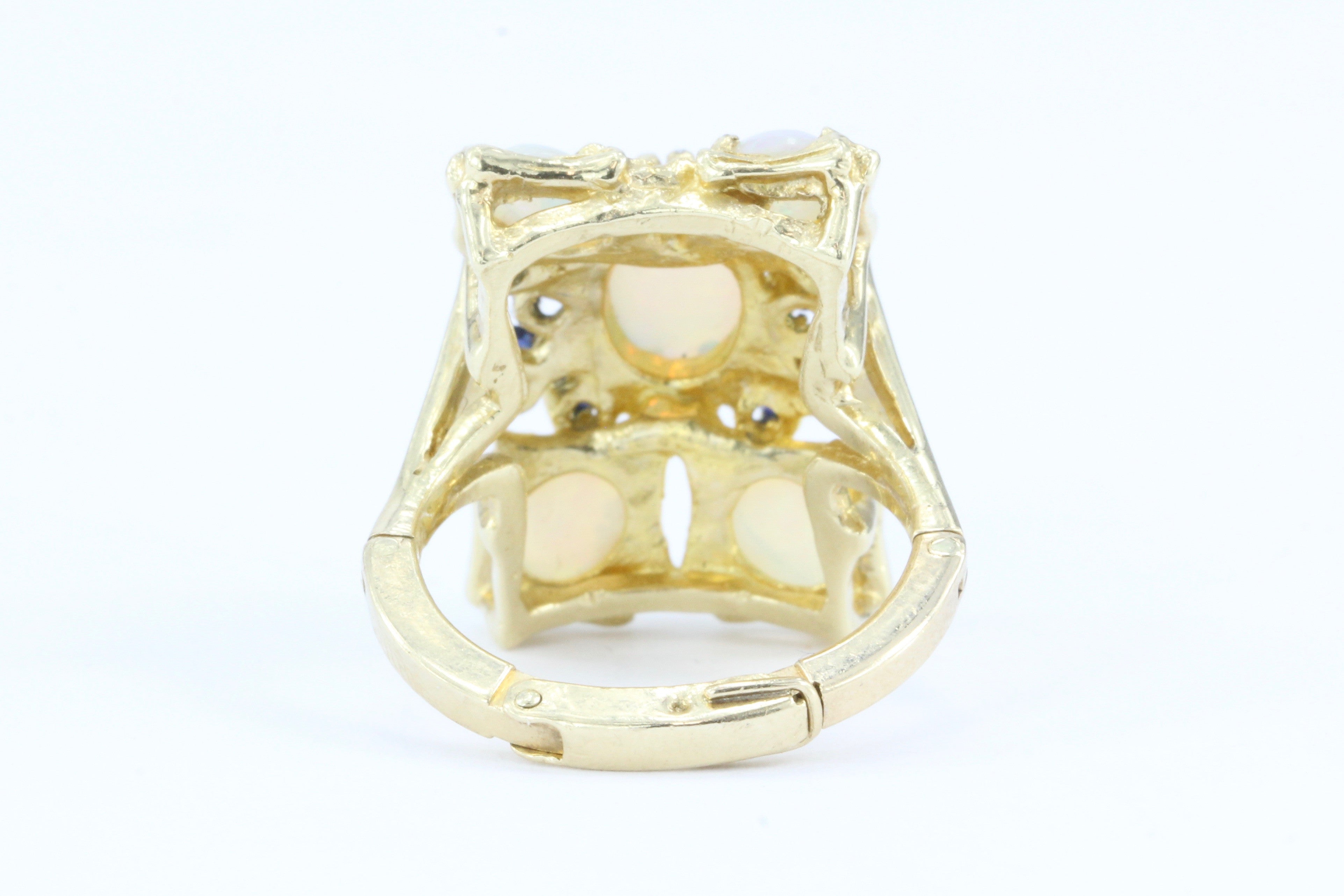 Retro 14K Gold Opal & Sapphire Cluster Ring c.1950 - Queen May