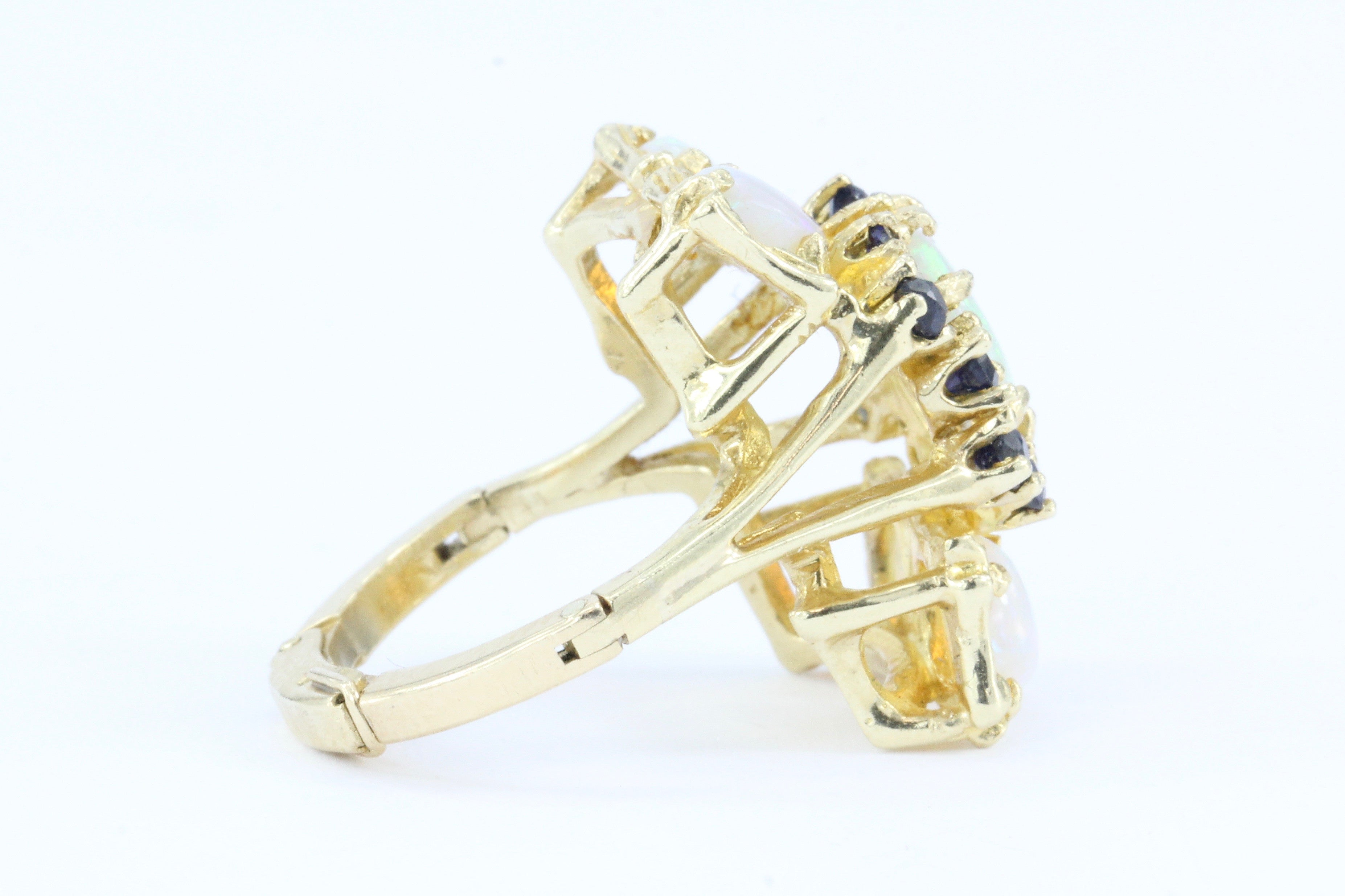 Retro 14K Gold Opal & Sapphire Cluster Ring c.1950 - Queen May