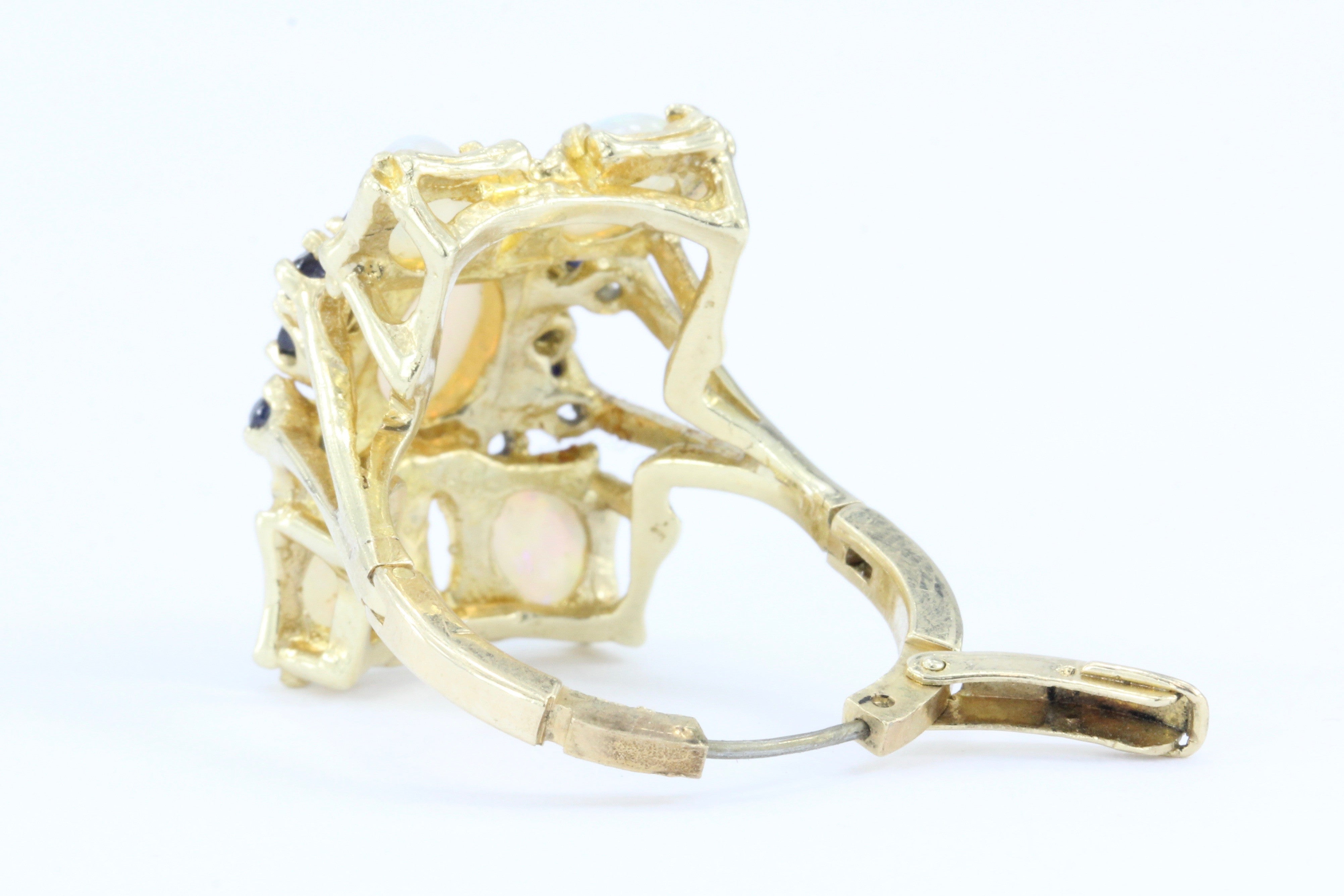 Retro 14K Gold Opal & Sapphire Cluster Ring c.1950 - Queen May