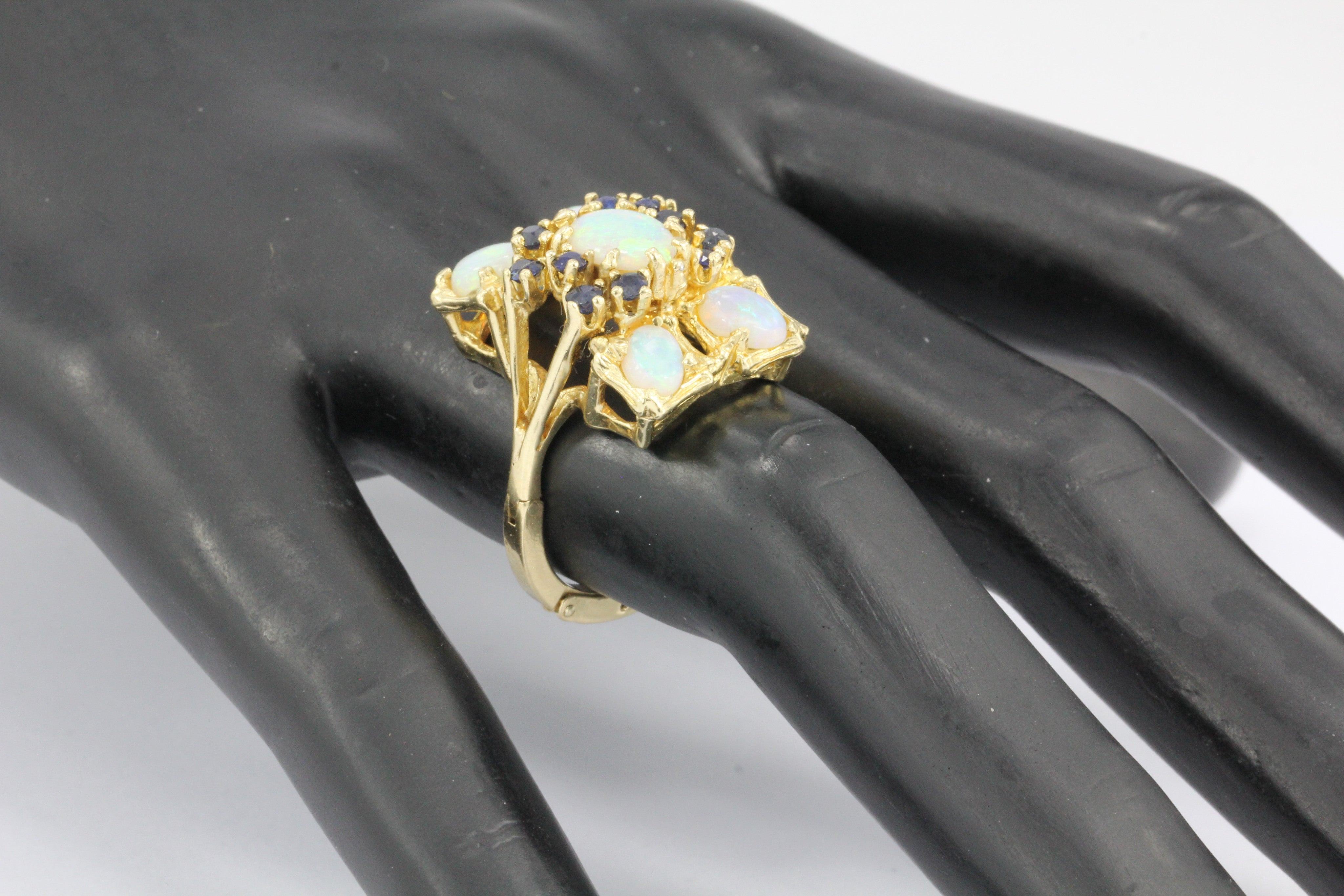 Retro 14K Gold Opal & Sapphire Cluster Ring c.1950 - Queen May