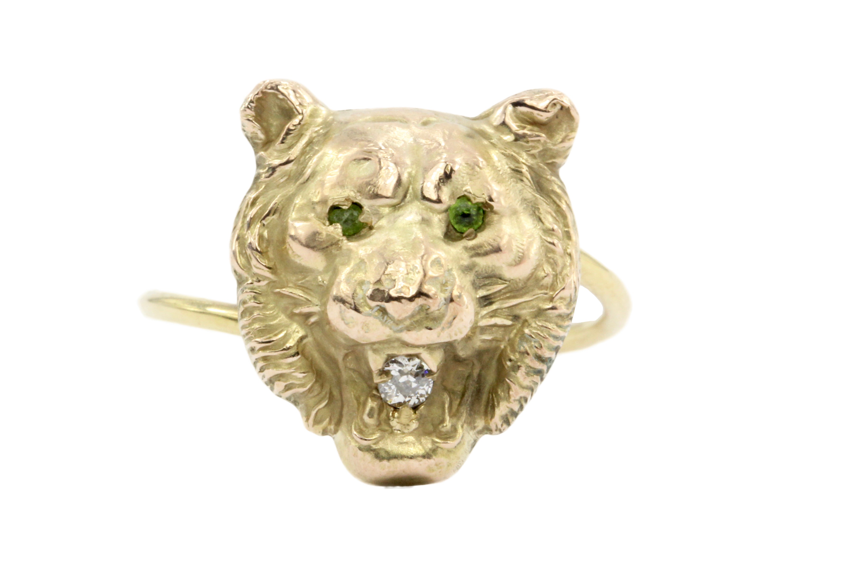 Victorian 14k/10K Diamond Lion Ring c.1890's - Queen May