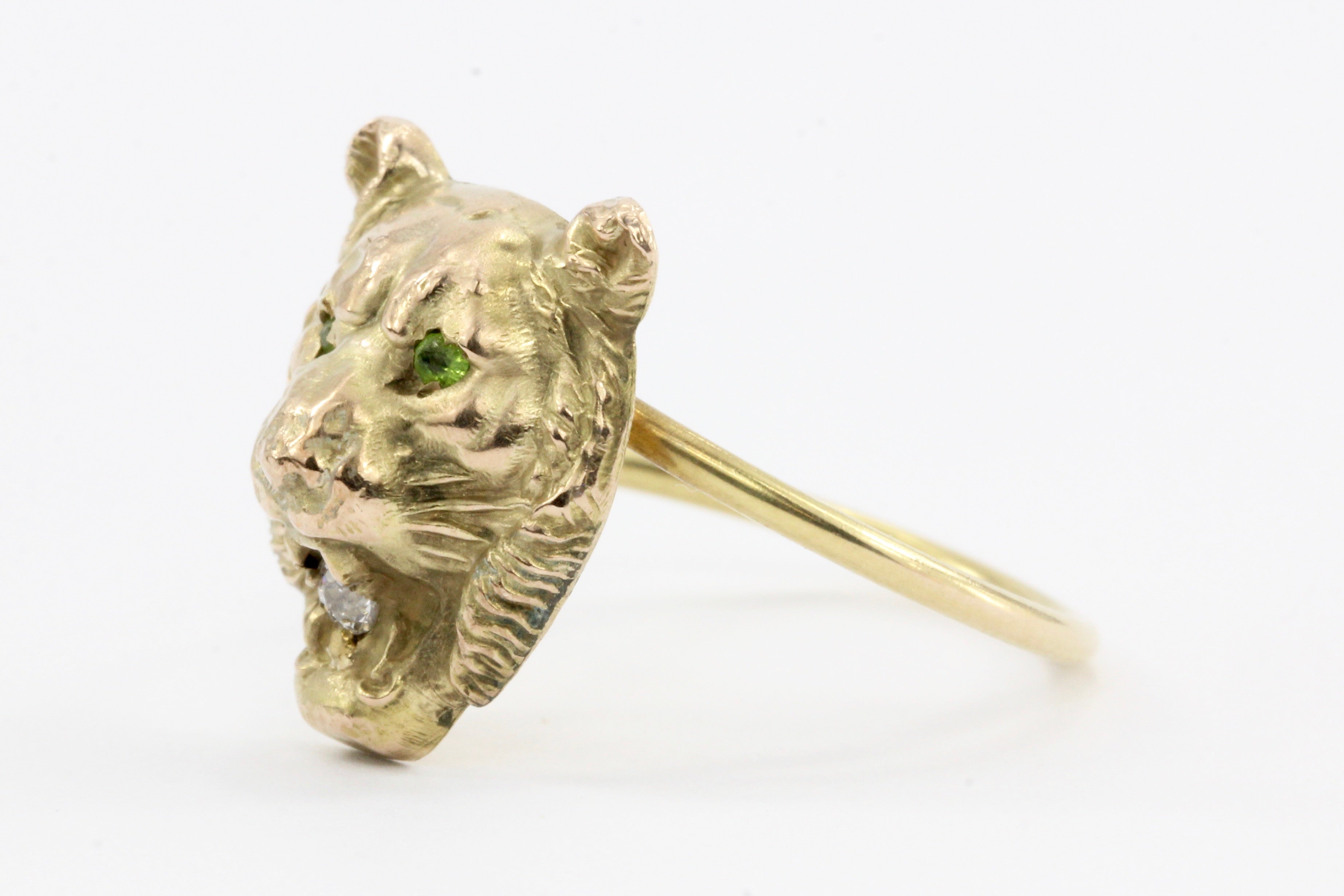 Victorian 14k/10K Diamond Lion Ring c.1890's - Queen May
