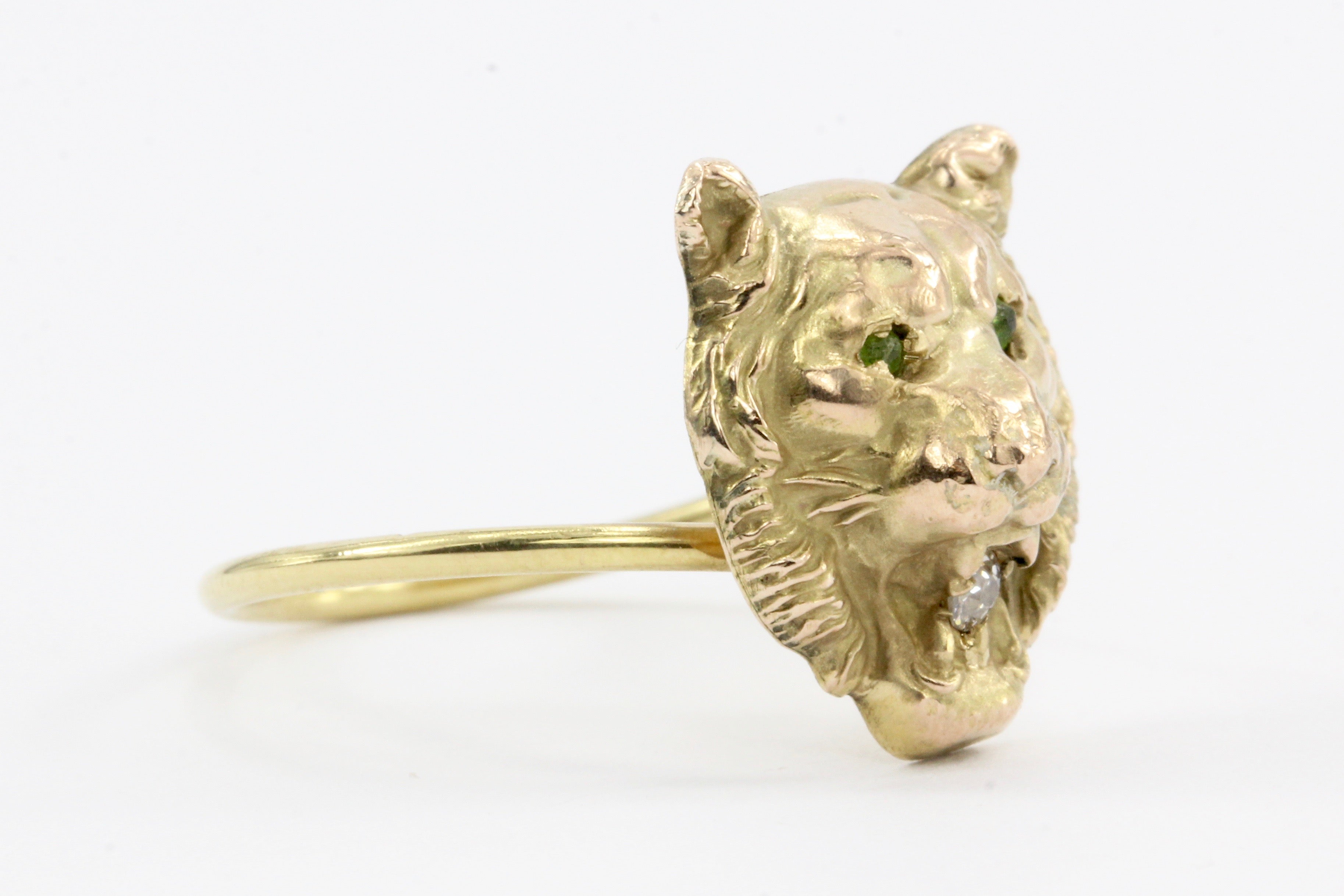 Victorian 14k/10K Diamond Lion Ring c.1890's - Queen May
