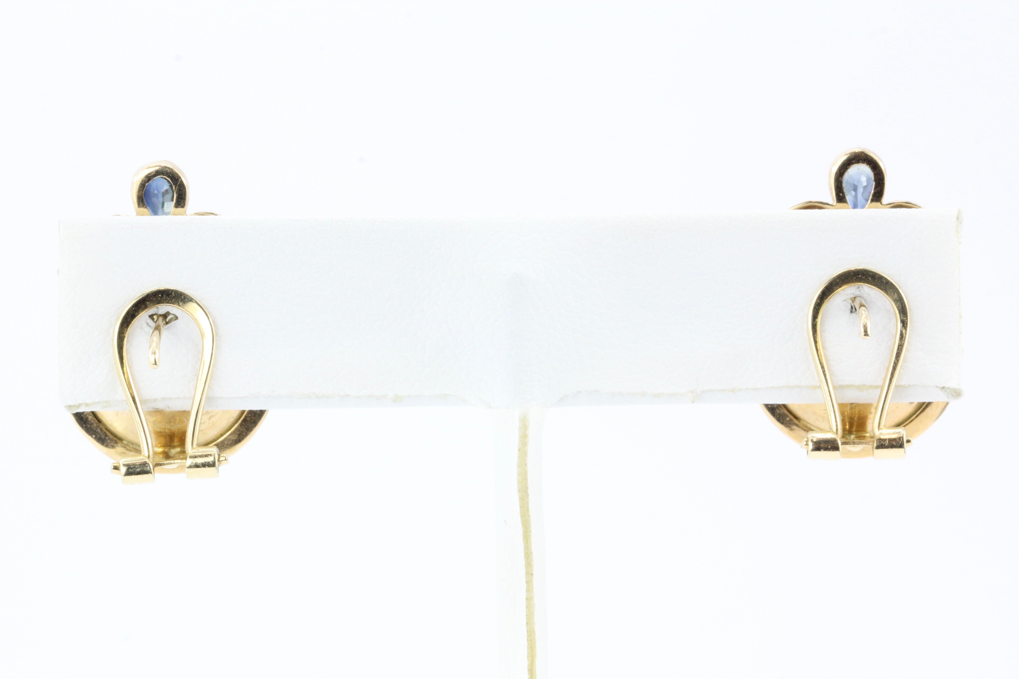 14K Gold Sapphire & 13.5 mm Mabe Pearl Earrings - Queen May