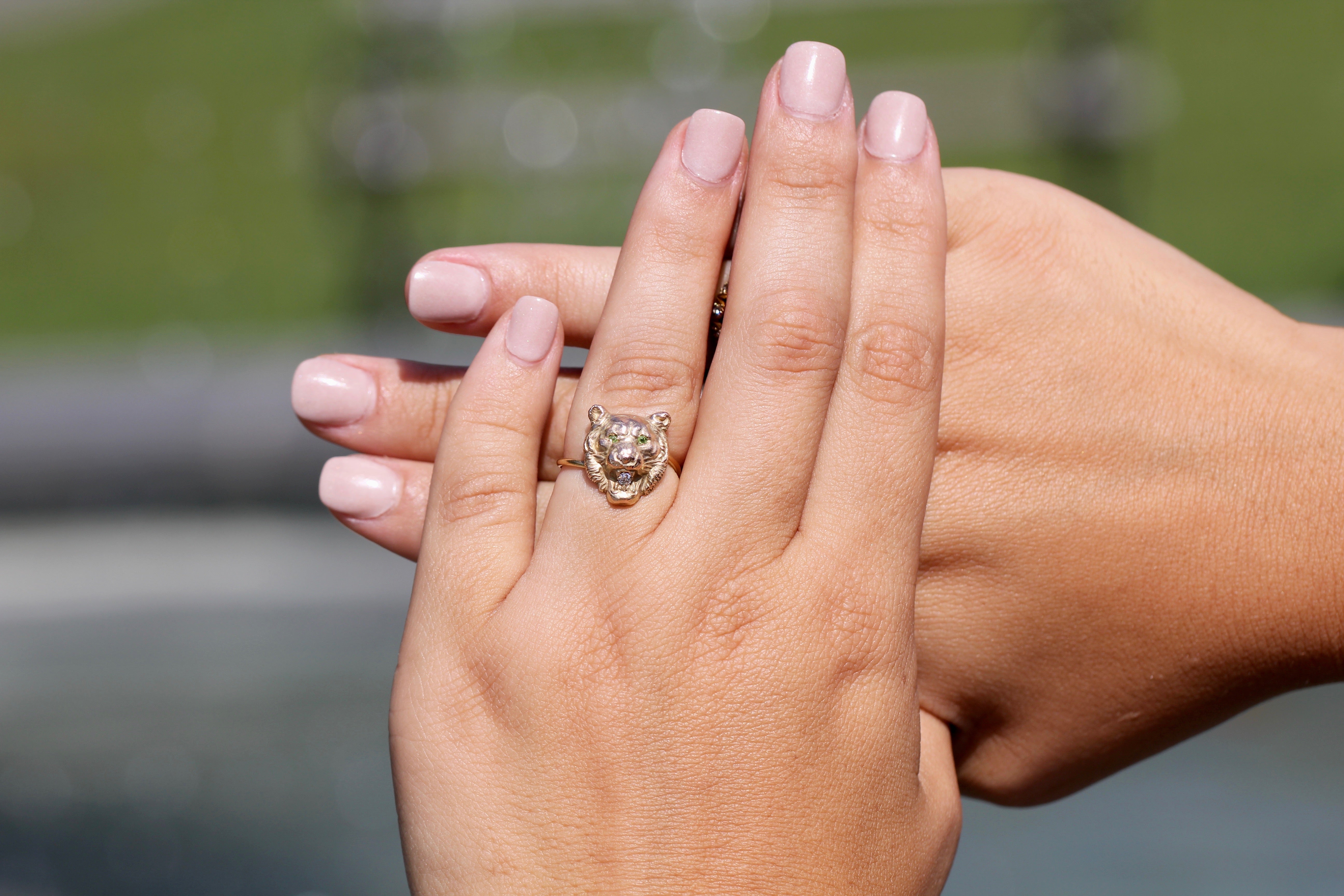 Victorian 14k/10K Diamond Lion Ring c.1890's - Queen May