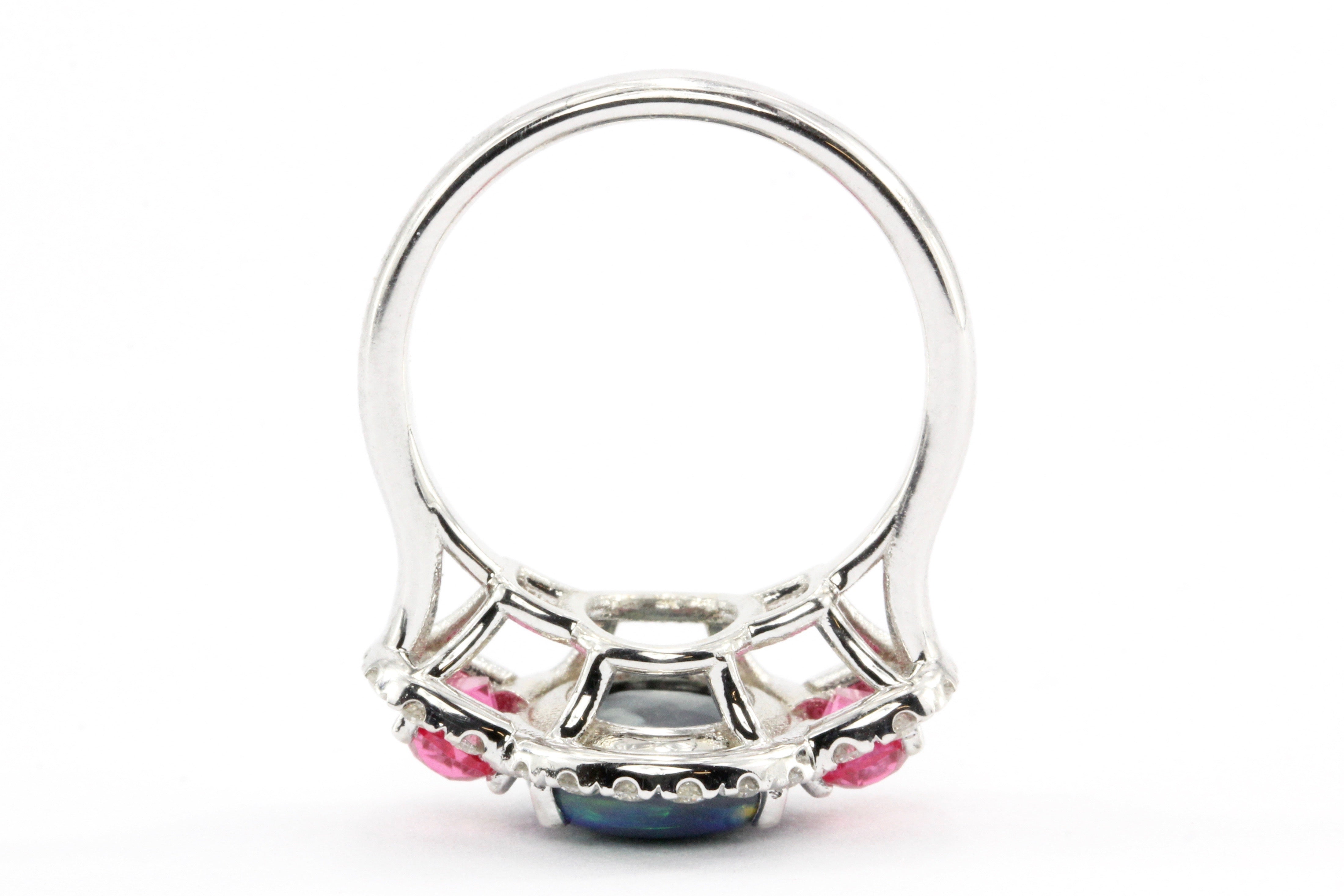 18K White Gold Australian Black Opal, Jedi Spinel & Diamond Ring - Queen May