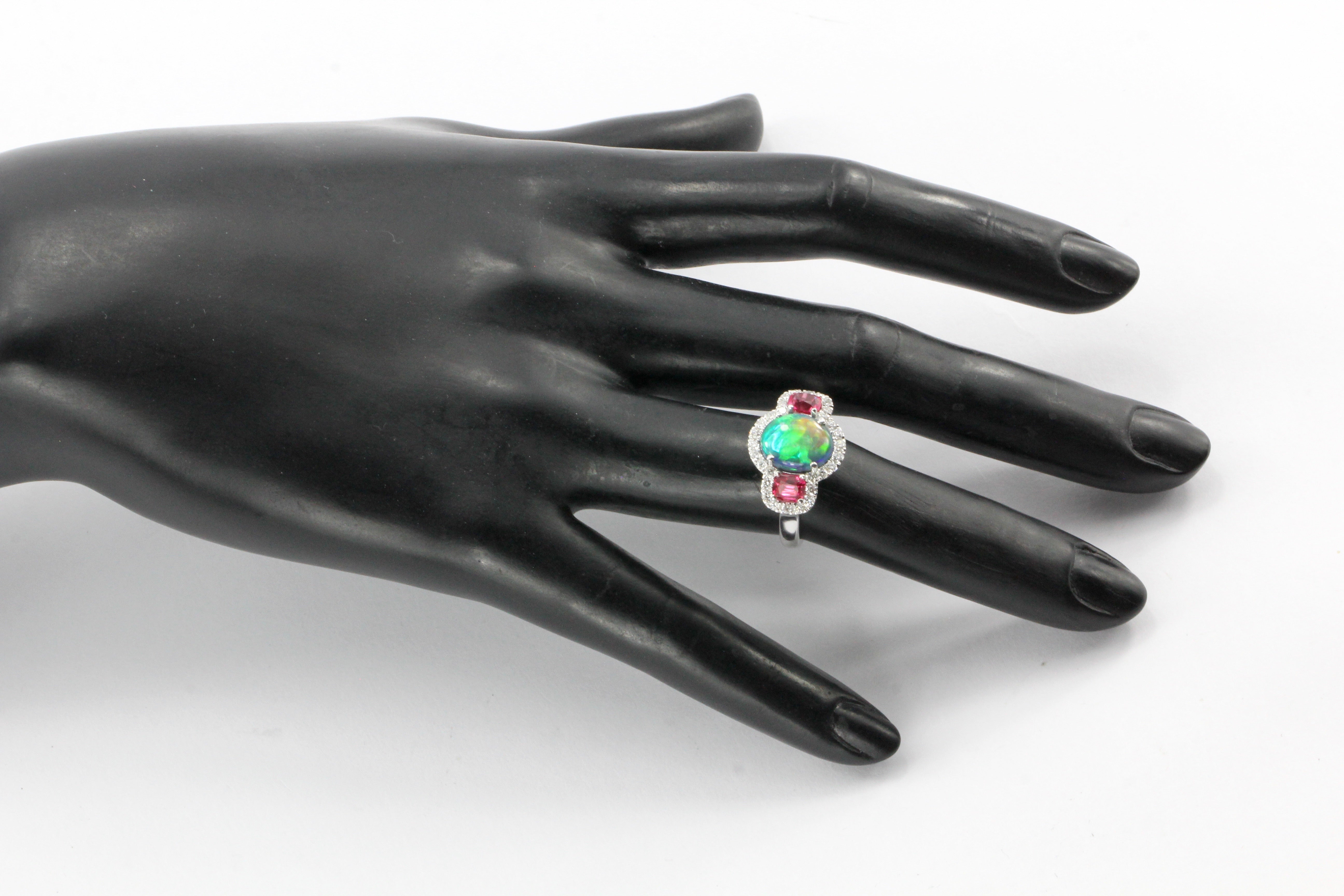 18K White Gold Australian Black Opal, Jedi Spinel & Diamond Ring - Queen May