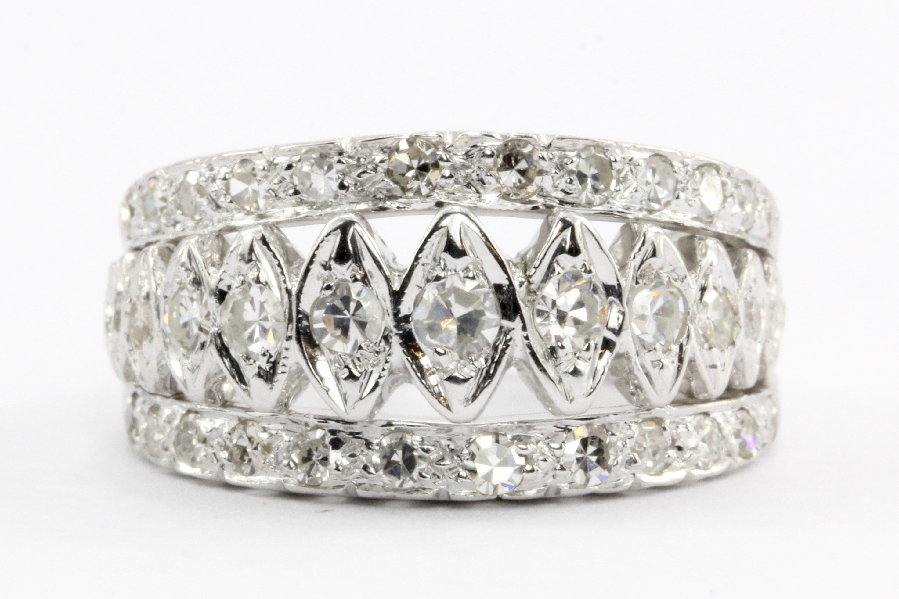Art Deco 14K White Gold Diamond Band Ring Size 4.5 c.1930's - Queen May