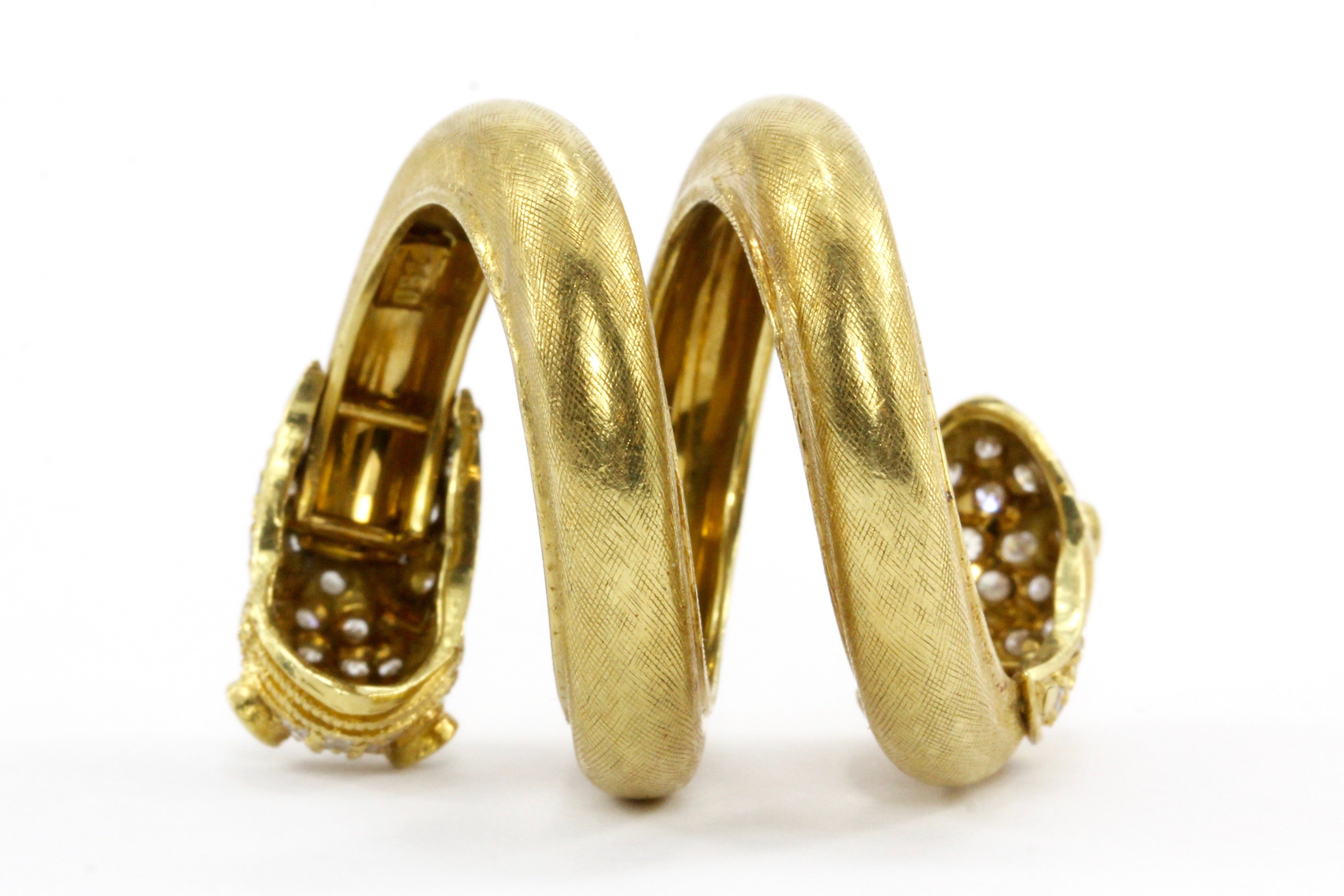 Retro 18K Gold & Diamond Double Headed Snake Ring c.1970's - Queen May