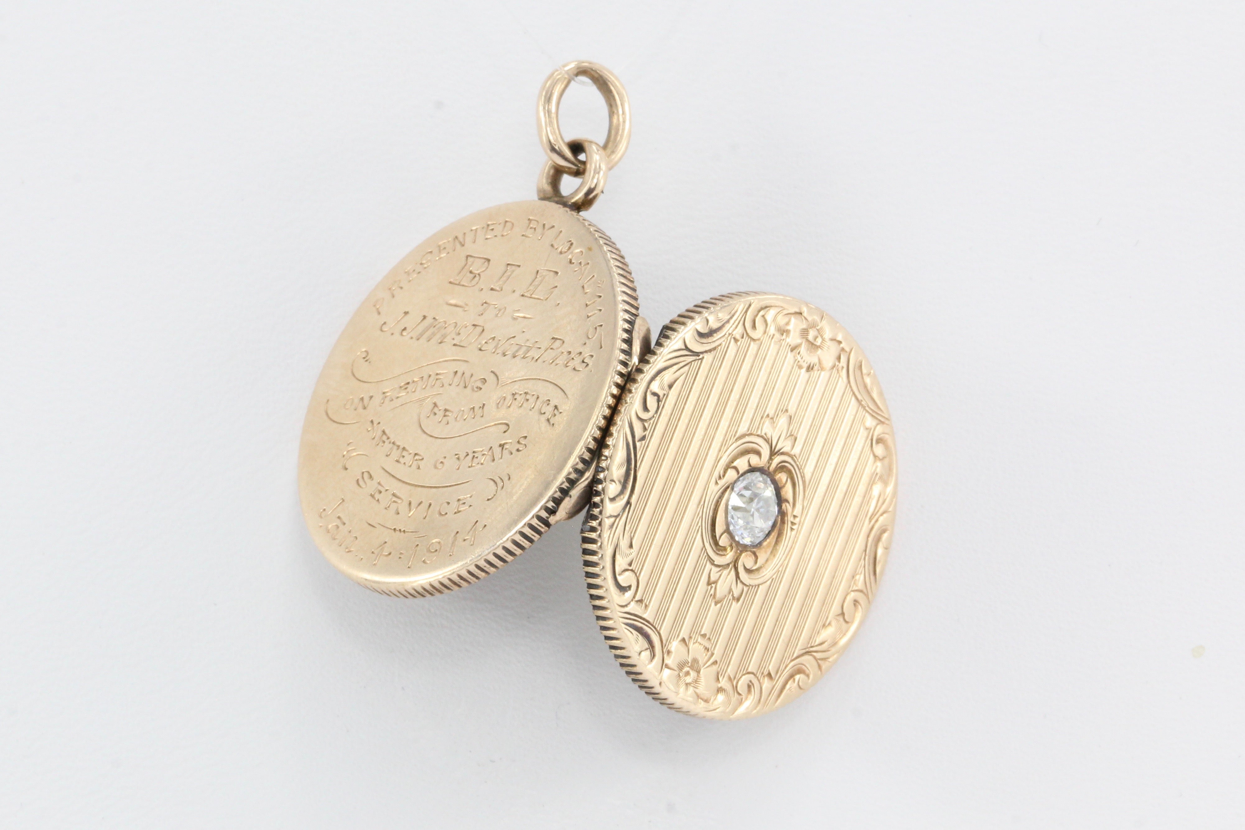 Edwardian 14K Rose Gold Old European Cut Diamond Locket Pendant c.1914 - Queen May