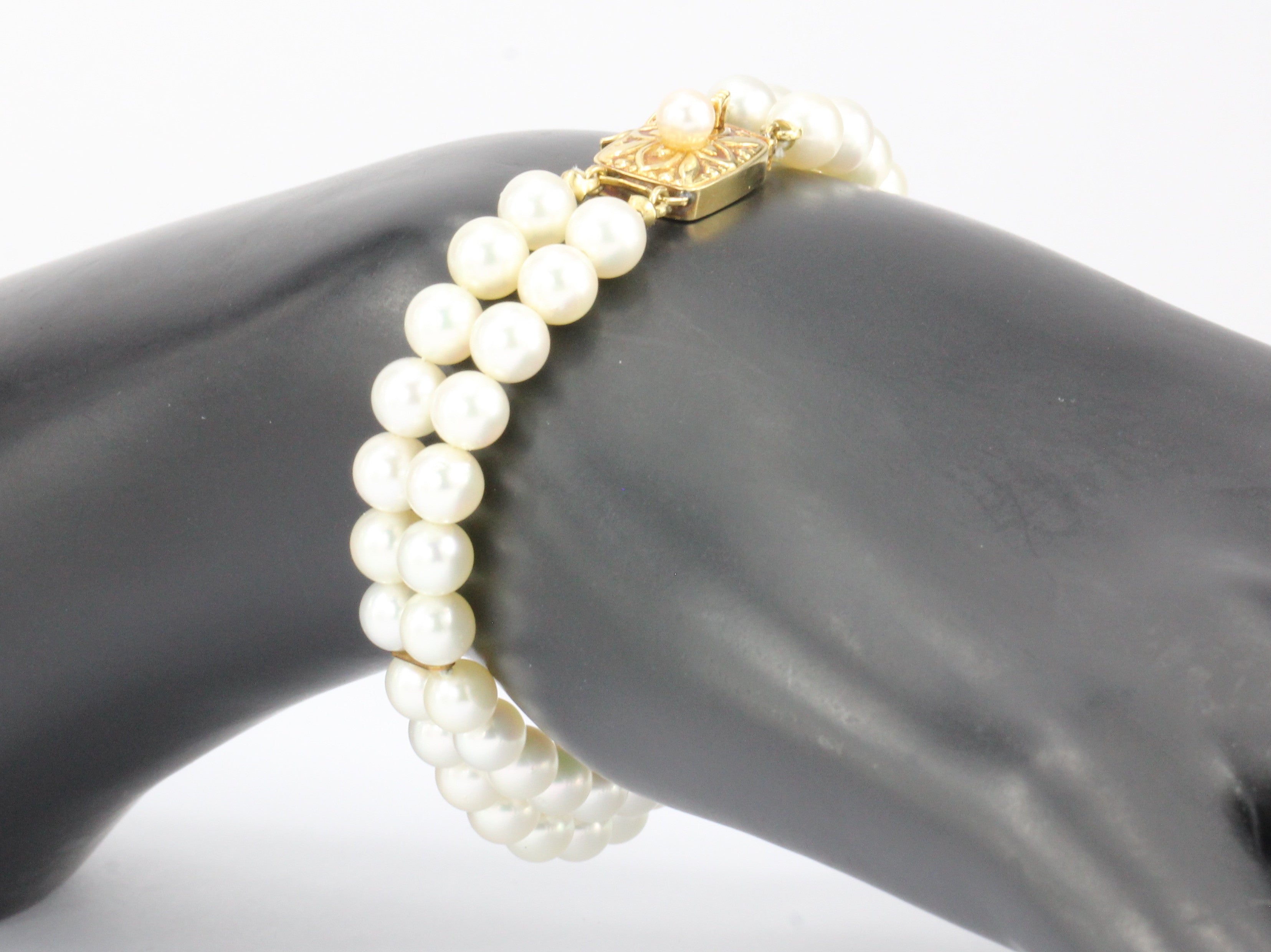 Vintage Mikimoto Double Strand Pearl 18K Gold Bracelet - Queen May