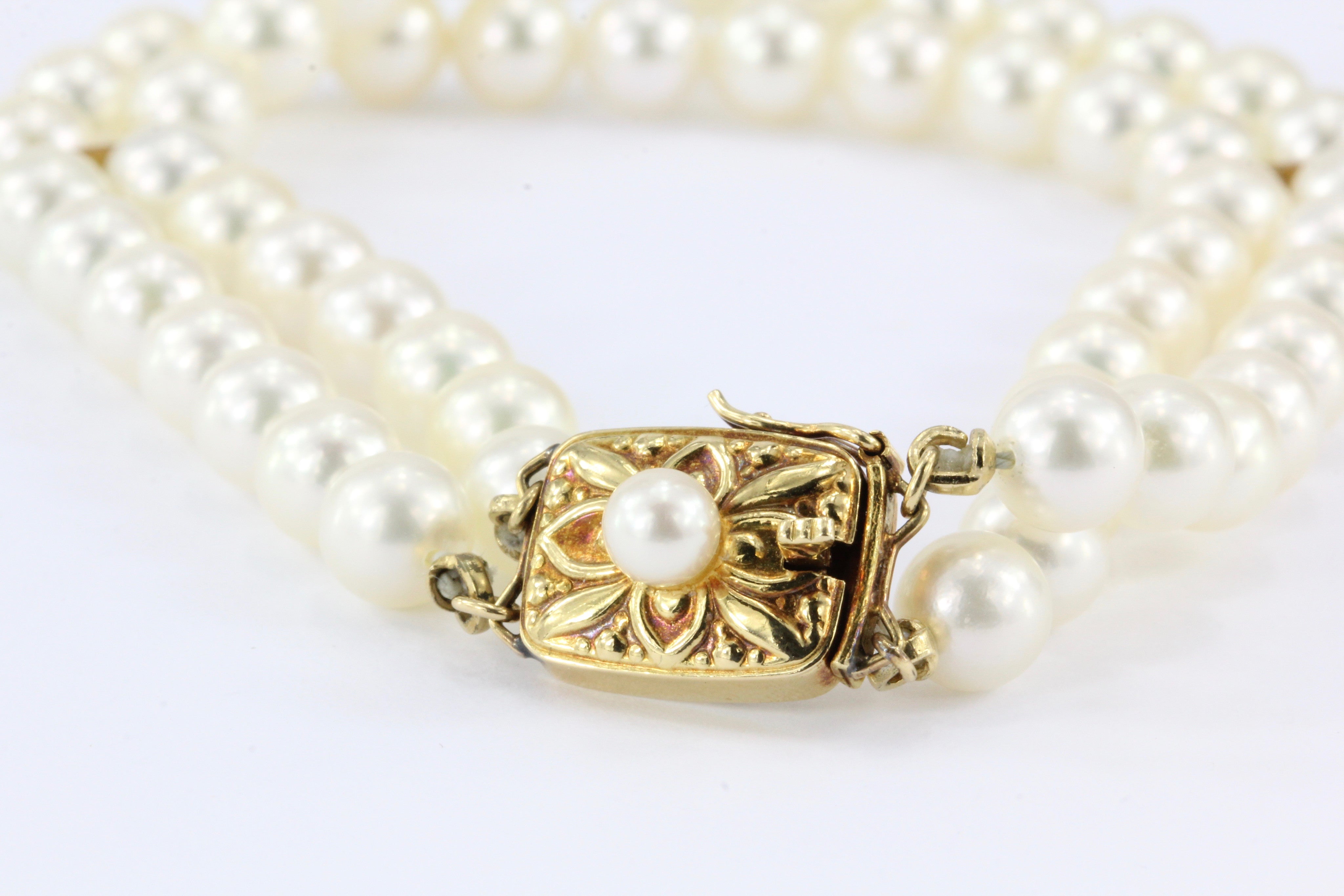 Vintage Mikimoto Double Strand Pearl 18K Gold Bracelet - Queen May