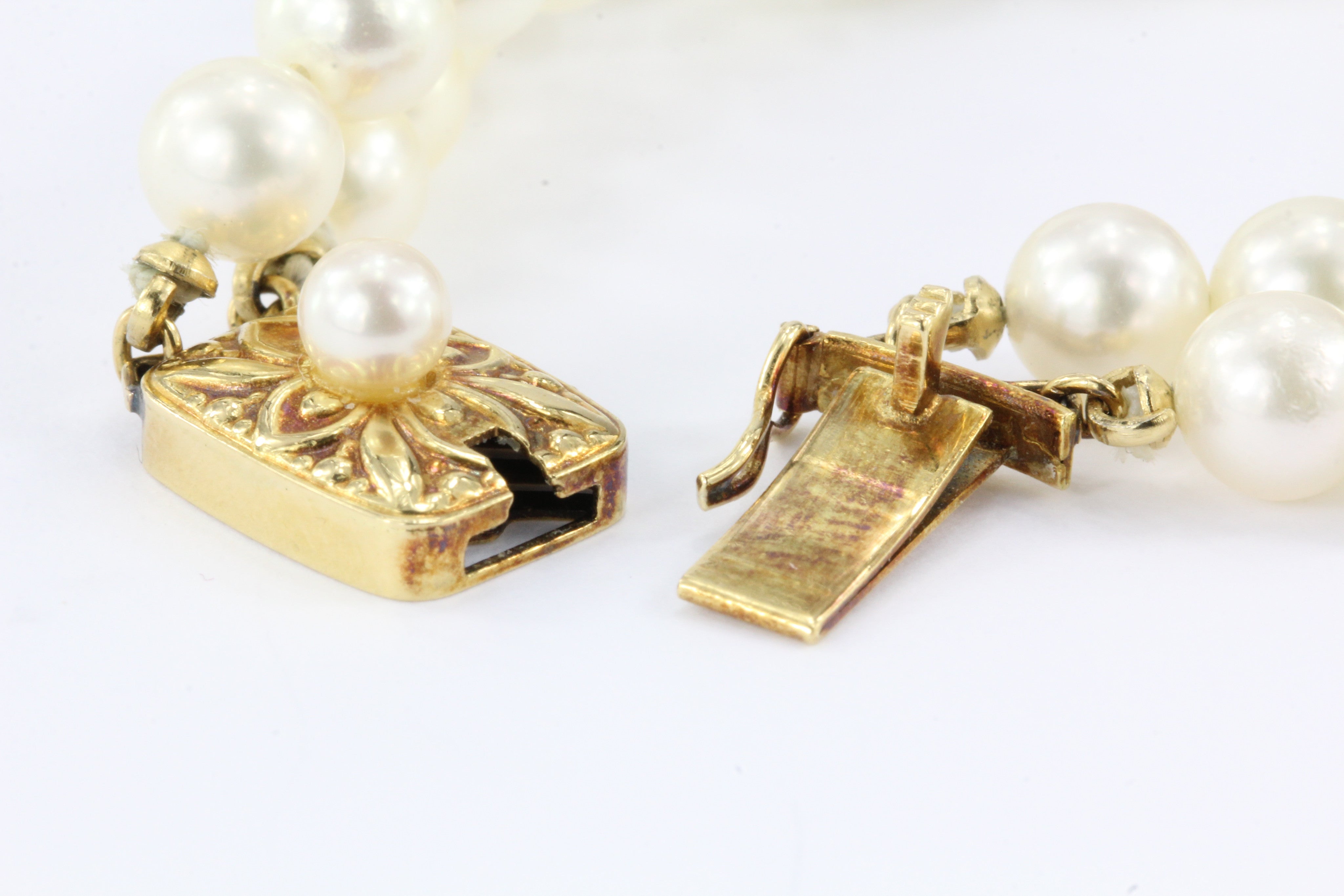 Vintage Mikimoto Double Strand Pearl 18K Gold Bracelet - Queen May