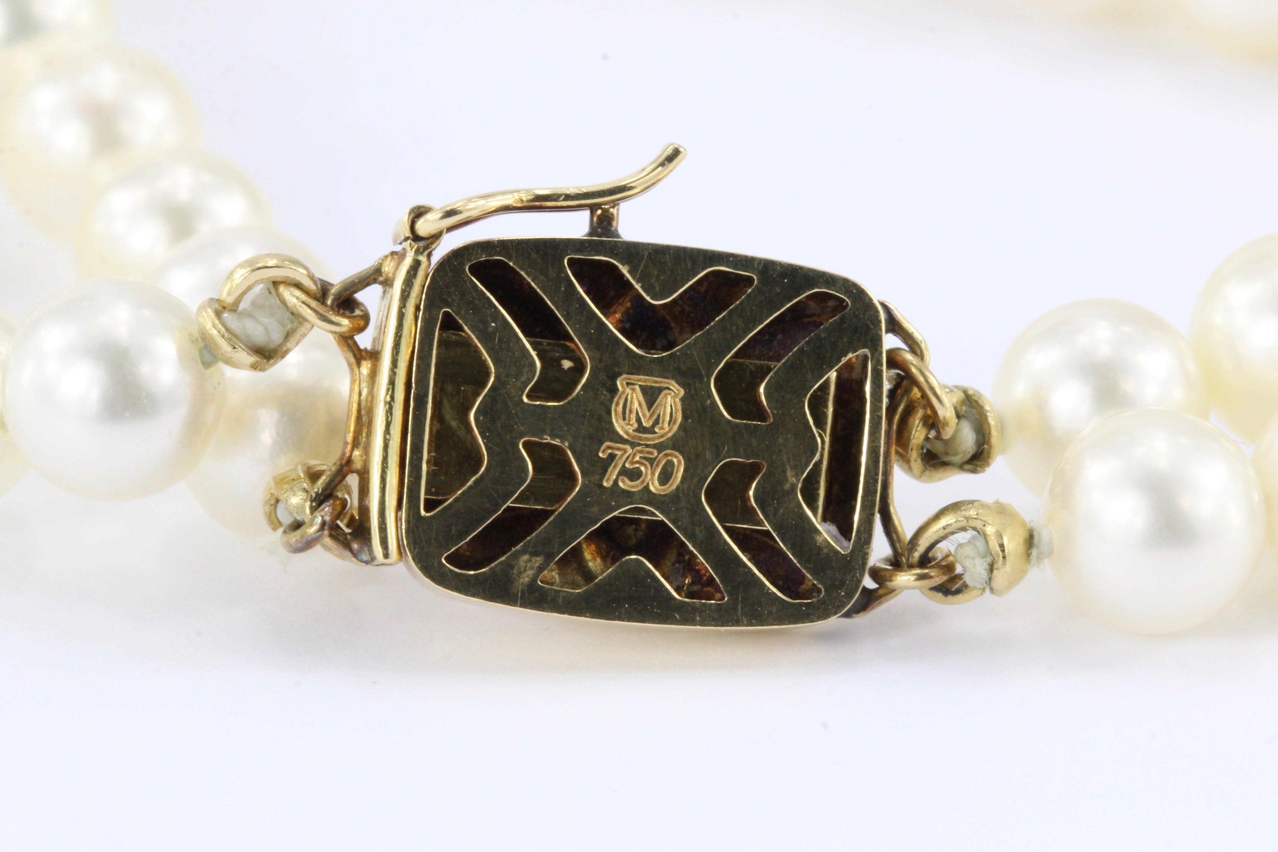 Vintage Mikimoto Double Strand Pearl 18K Gold Bracelet - Queen May